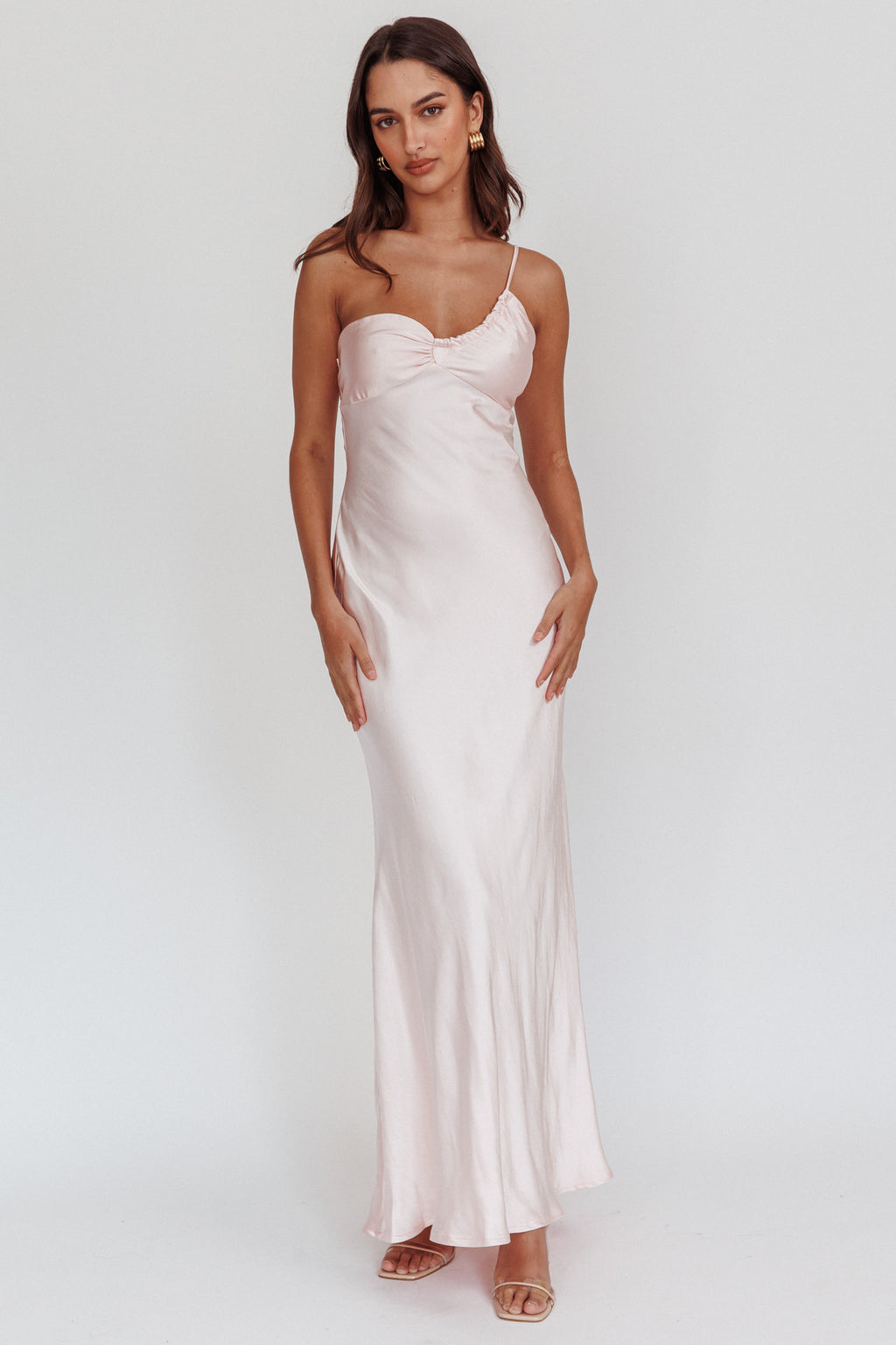 Twilight Tango One-Shoulder Maxi Dress Blush by Selfie Leslie