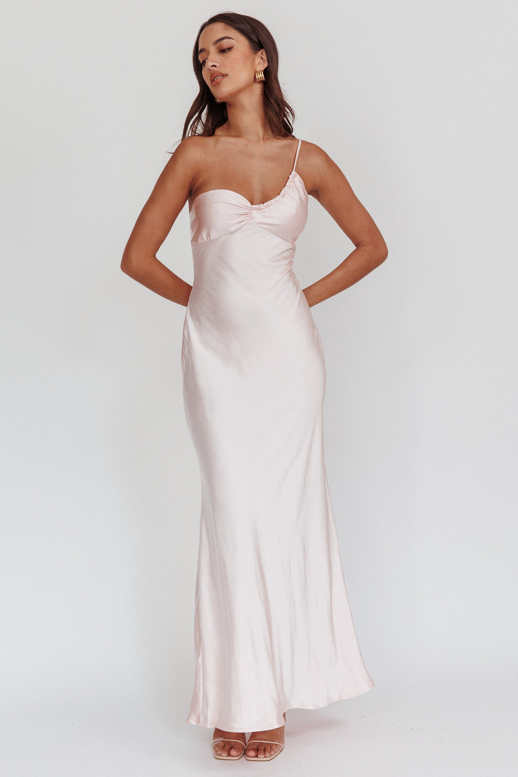 Twilight Tango One-Shoulder Maxi Dress Blush by Selfie Leslie