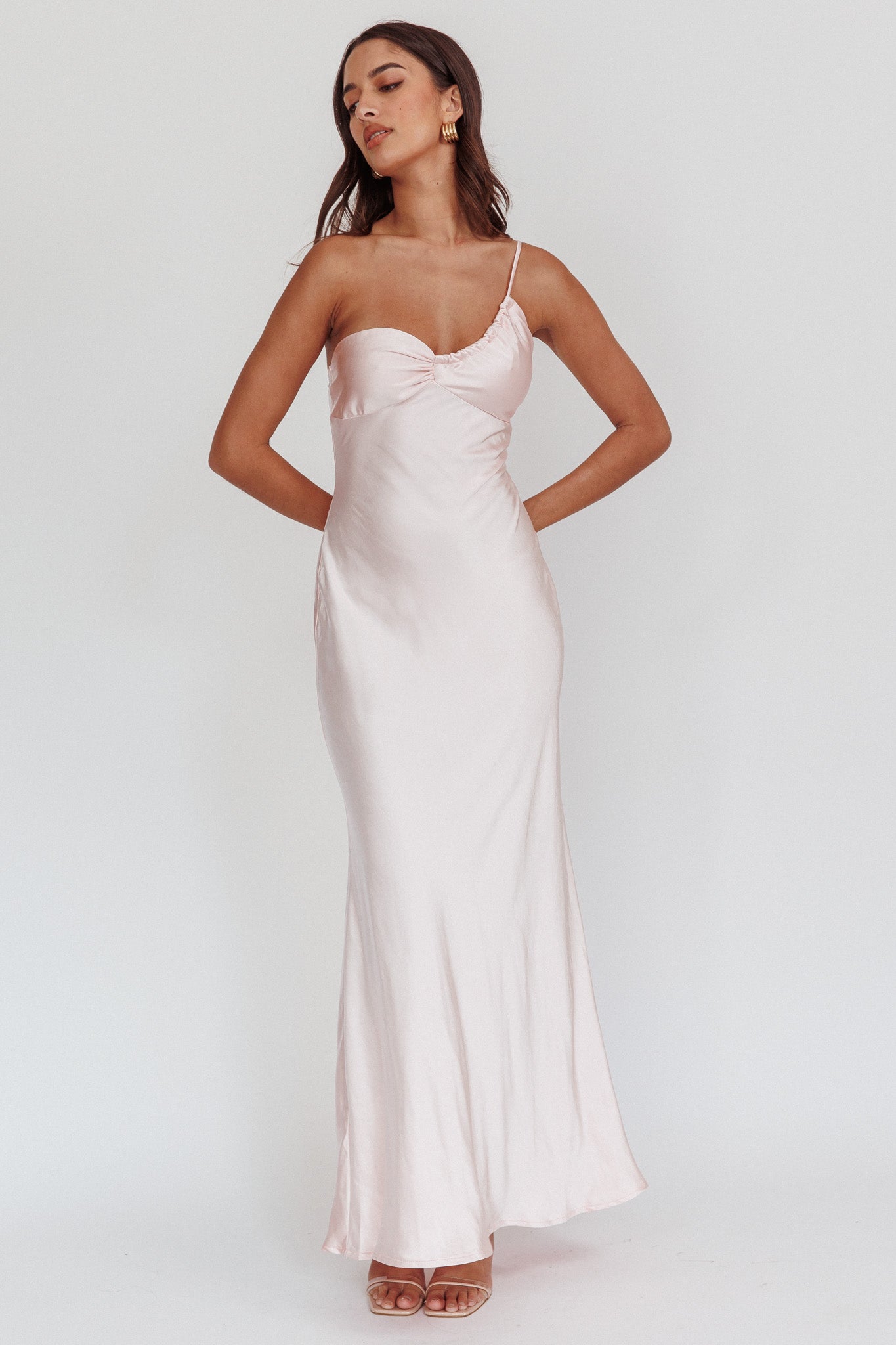 Twilight Tango One-Shoulder Maxi Dress Blush by Selfie Leslie