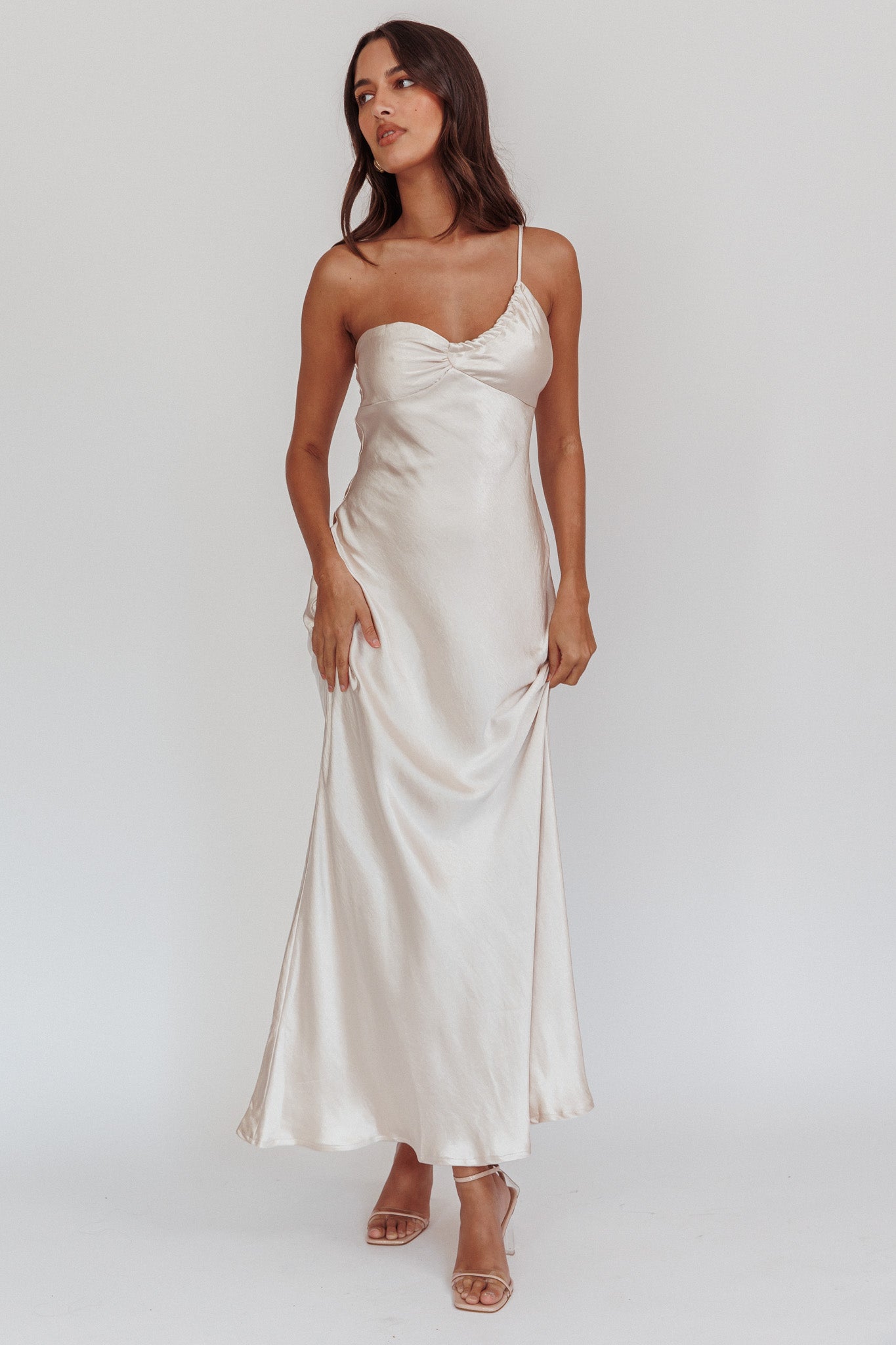 Twilight Tango One-Shoulder Maxi Dress Champagne | Selfie Leslie
