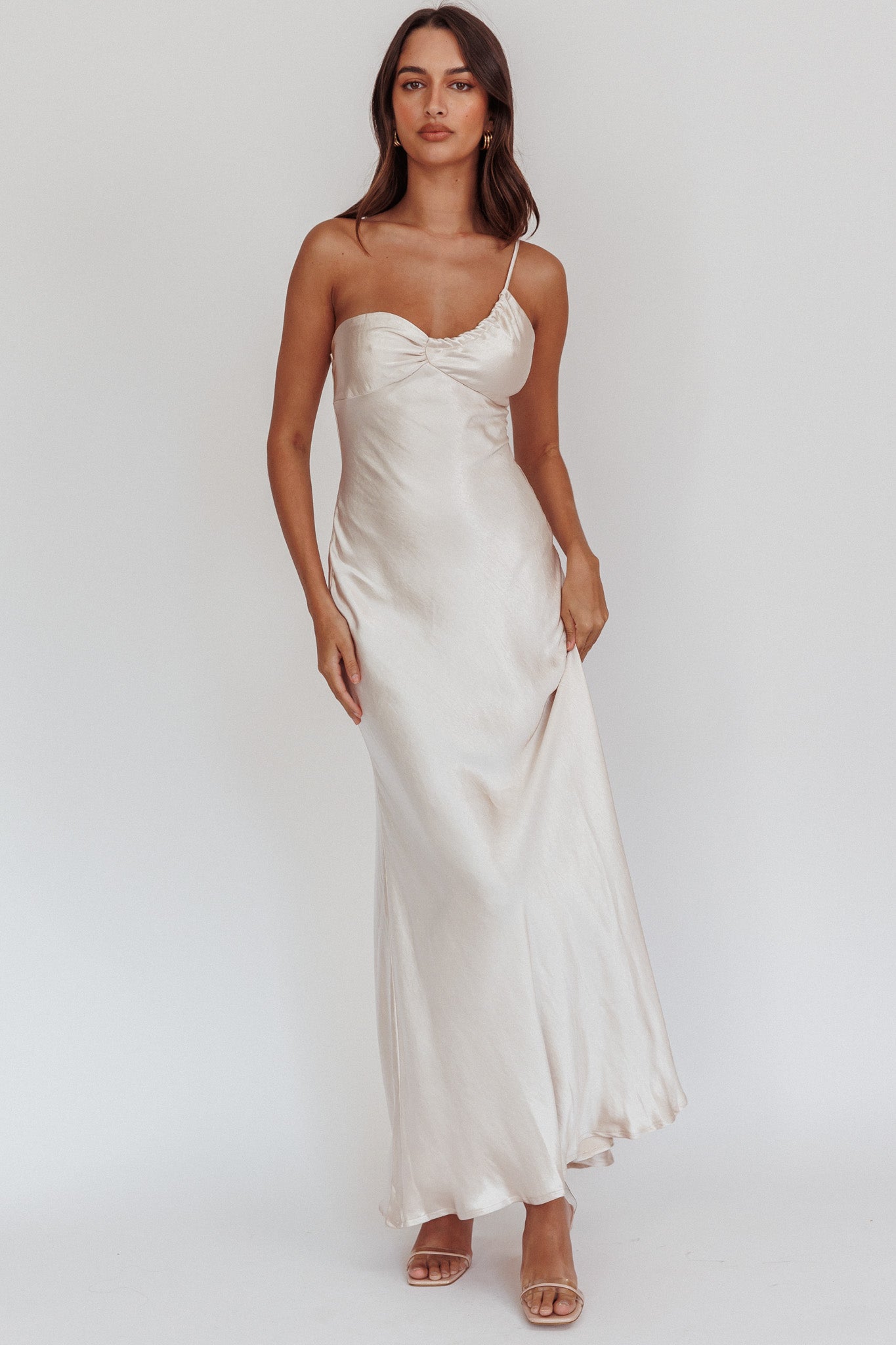 Twilight Tango One-Shoulder Maxi Dress Champagne by Selfie Leslie