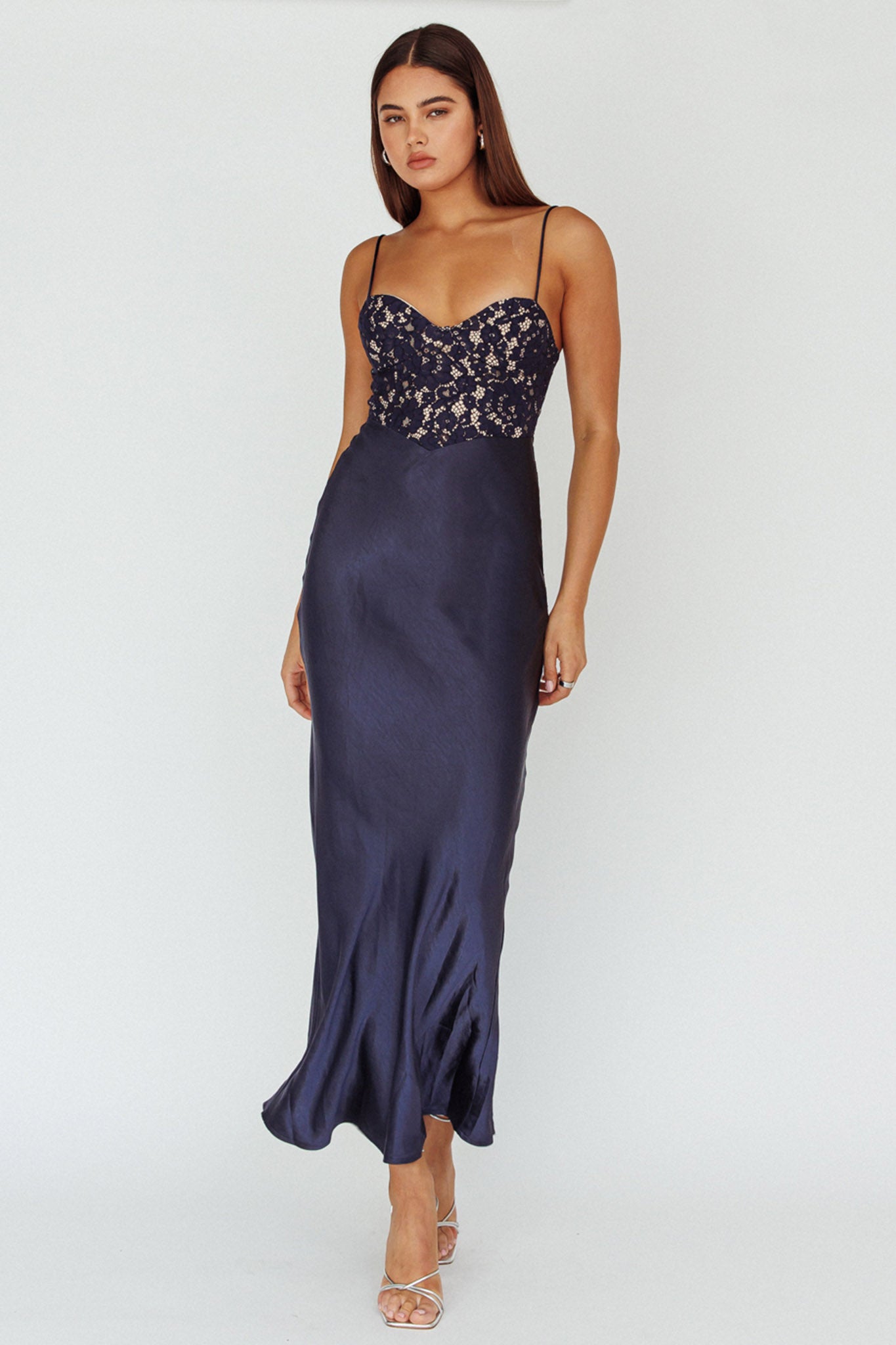 Evening Star Lace Bodice Maxi Dress Navy– Selfie Leslie