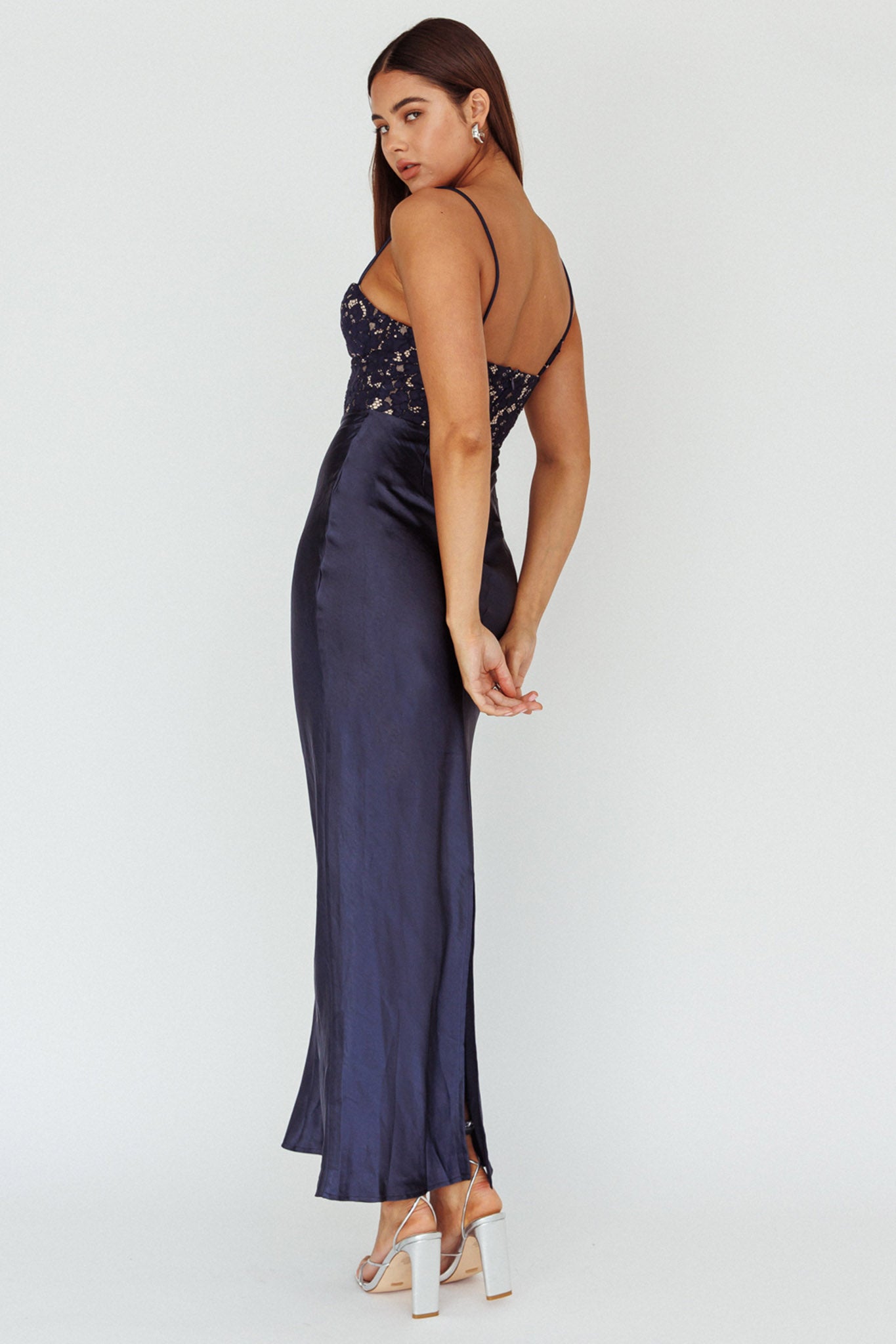Evening Star Lace Bodice Maxi Dress Navy by Selfie Leslie