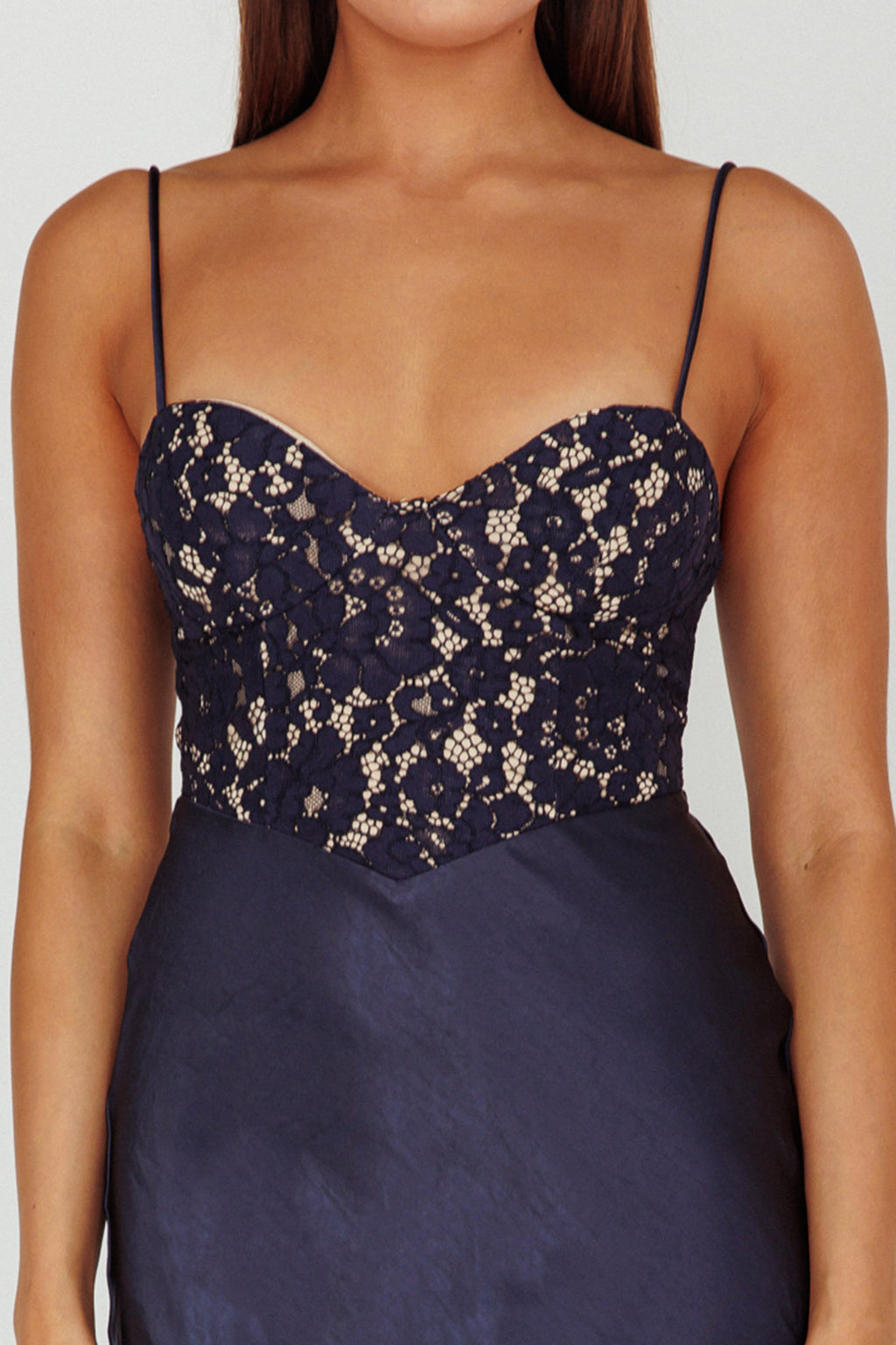 Evening Star Lace Bodice Maxi Dress Navy by Selfie Leslie