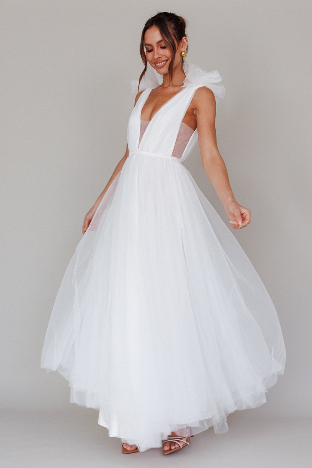 Regine Mesh Overlay Maxi Dress White by Selfie Leslie