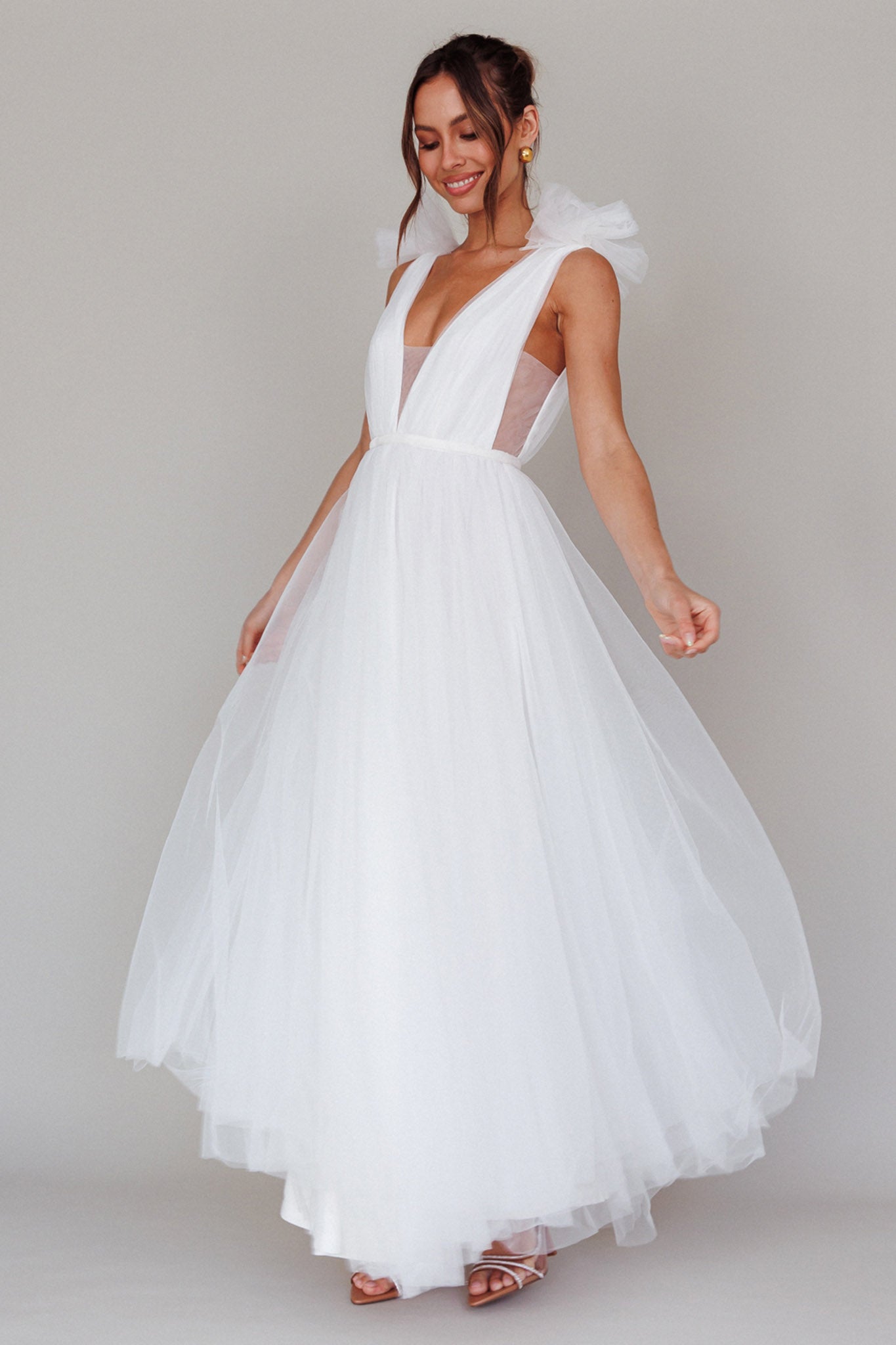 Regine Mesh Overlay Maxi Dress White by Selfie Leslie