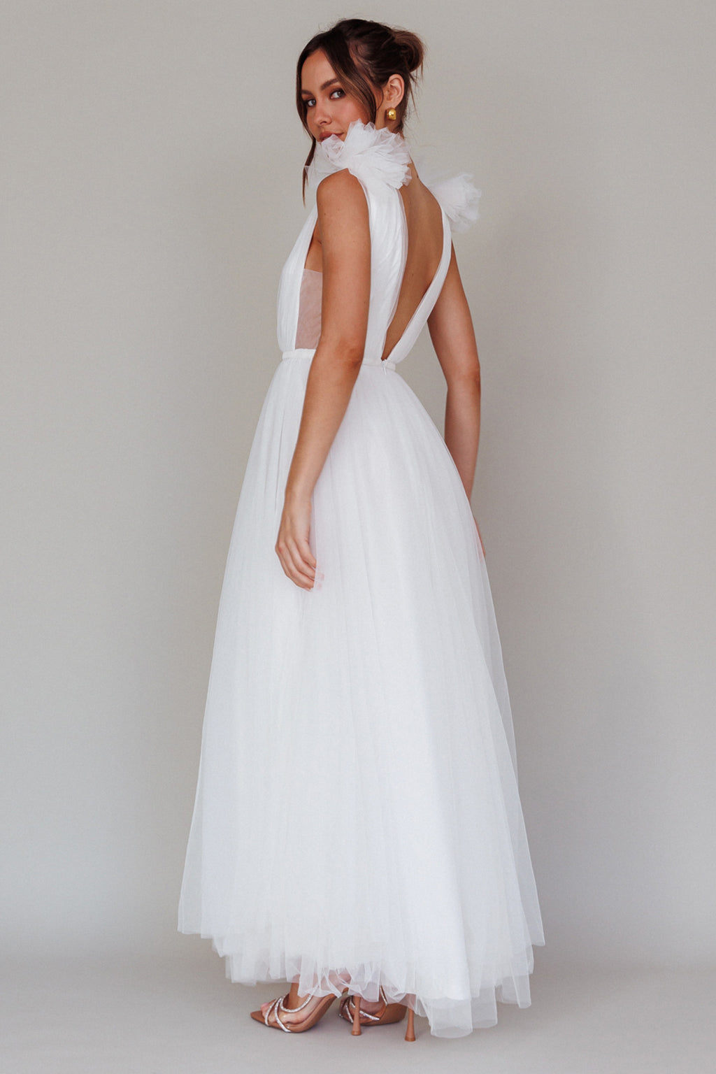 Regine Mesh Overlay Maxi Dress White by Selfie Leslie