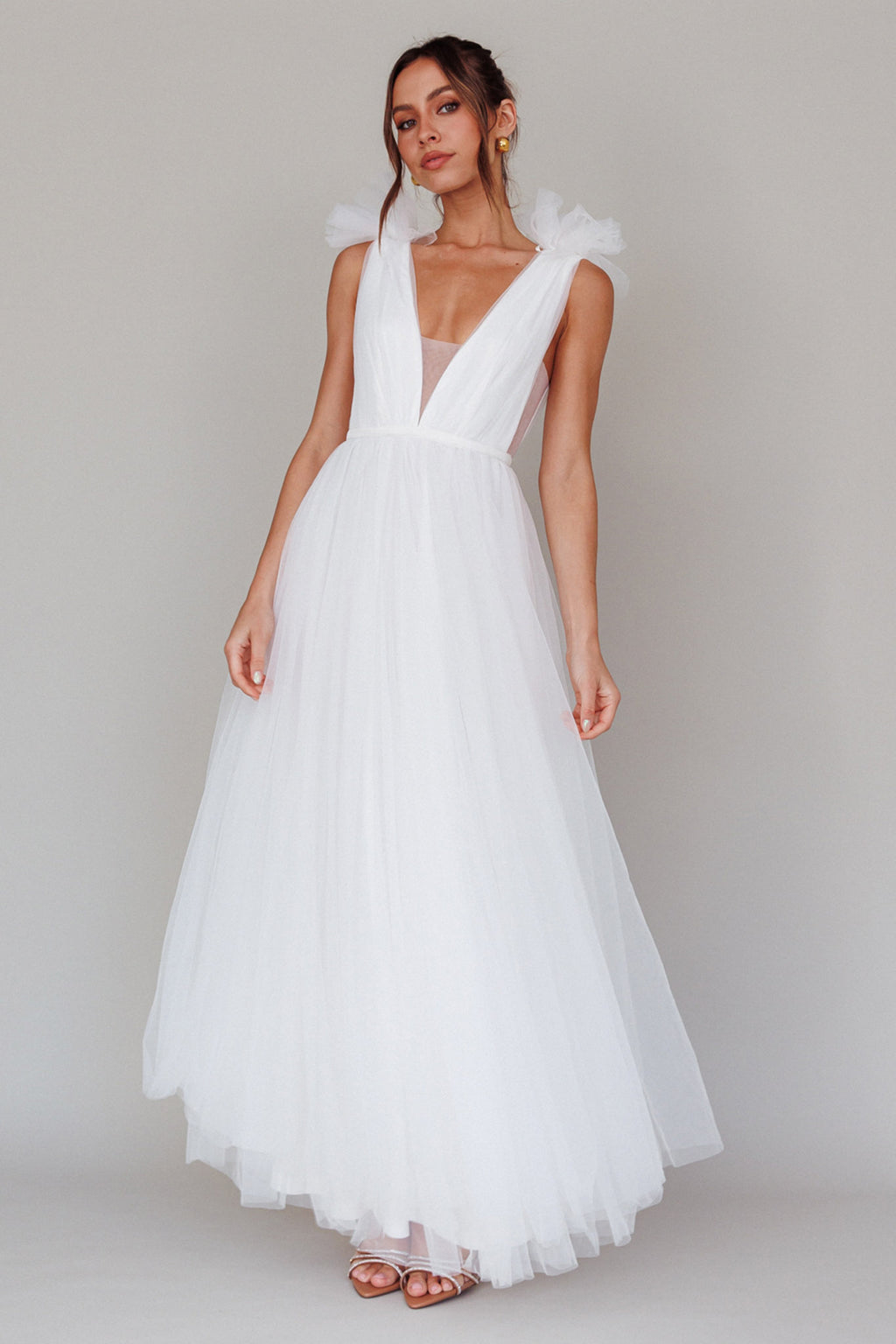 Regine Mesh Overlay Maxi Dress White by Selfie Leslie