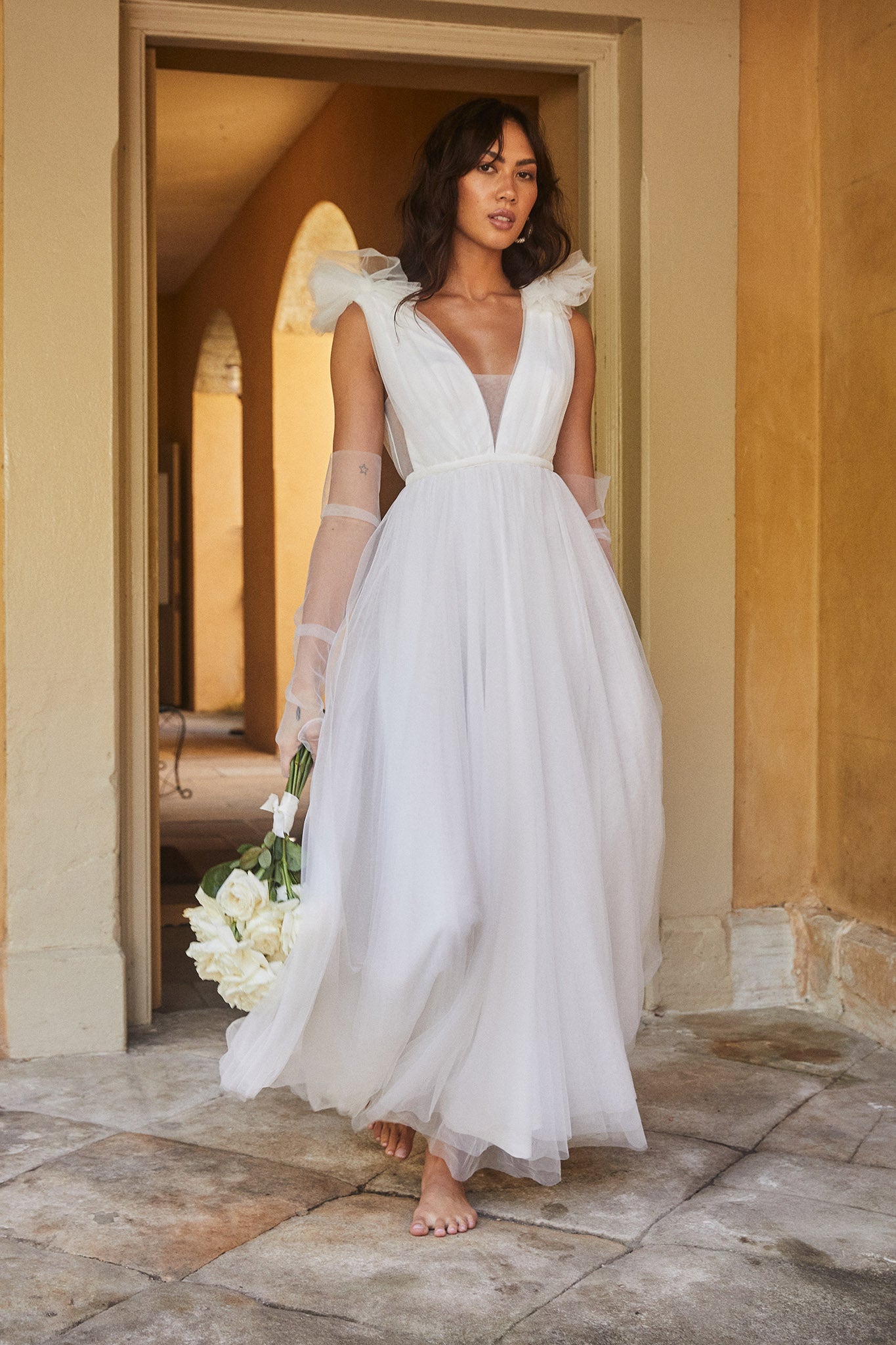 Regine Mesh Overlay Maxi Dress White by Selfie Leslie