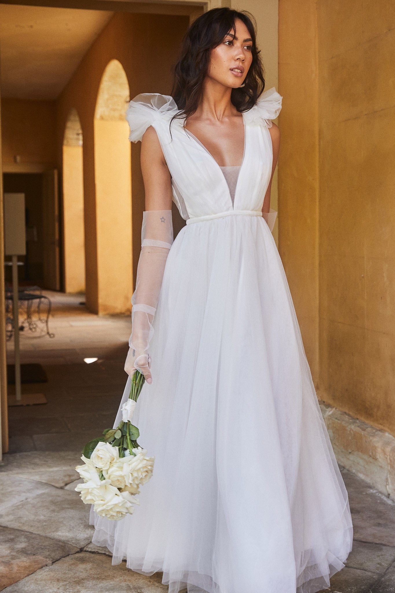 Regine Mesh Overlay Maxi Dress White by Selfie Leslie