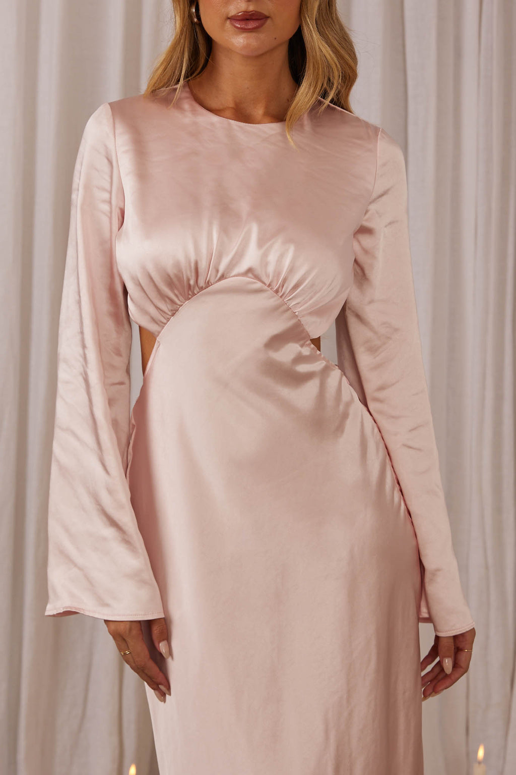 Doting Bell Sleeve Cut-Out Midi Dress Blush by Selfie Leslie