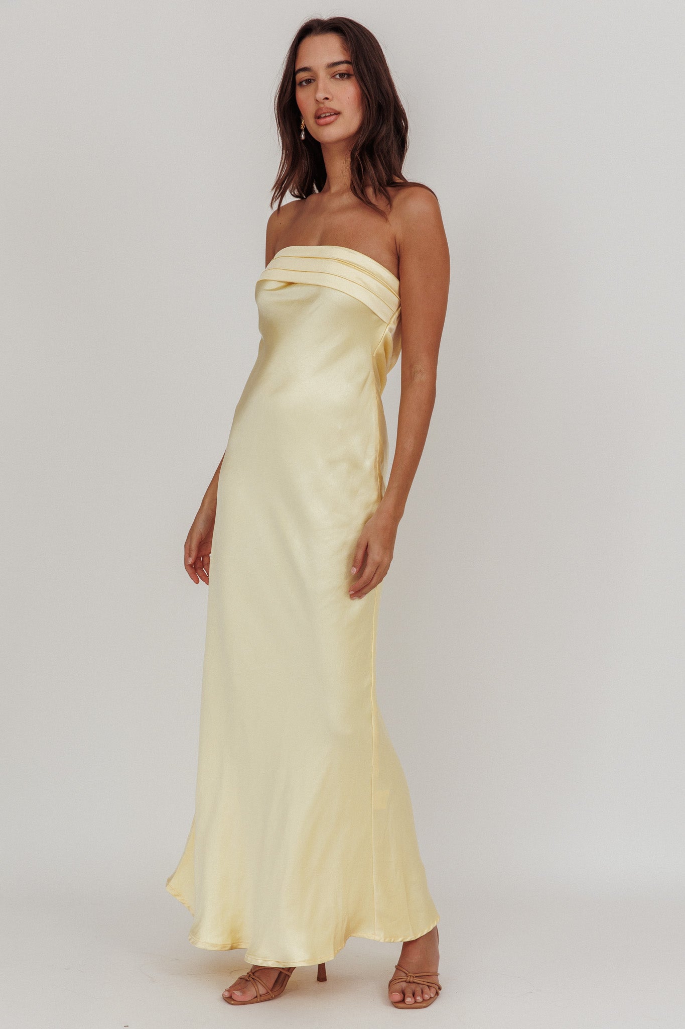 Kona Strapless Open Back Maxi Dress Butter by Selfie Leslie