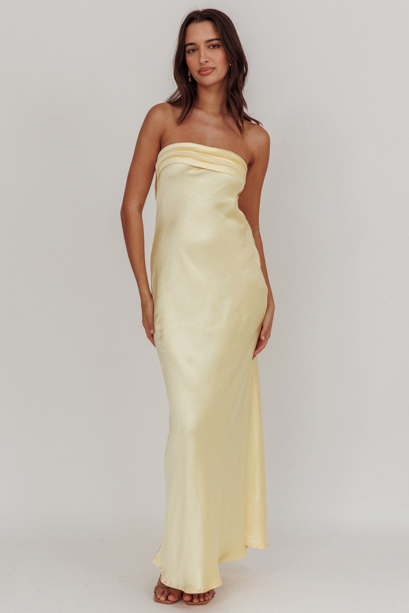 Kona Strapless Open Back Maxi Dress Butter by Selfie Leslie