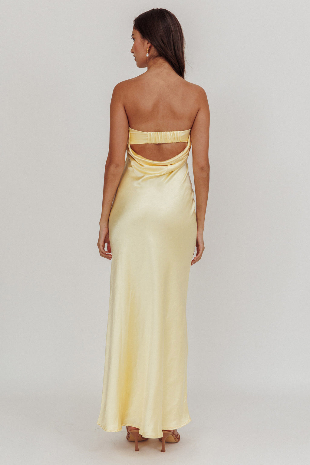 Kona Strapless Open Back Maxi Dress Butter by Selfie Leslie