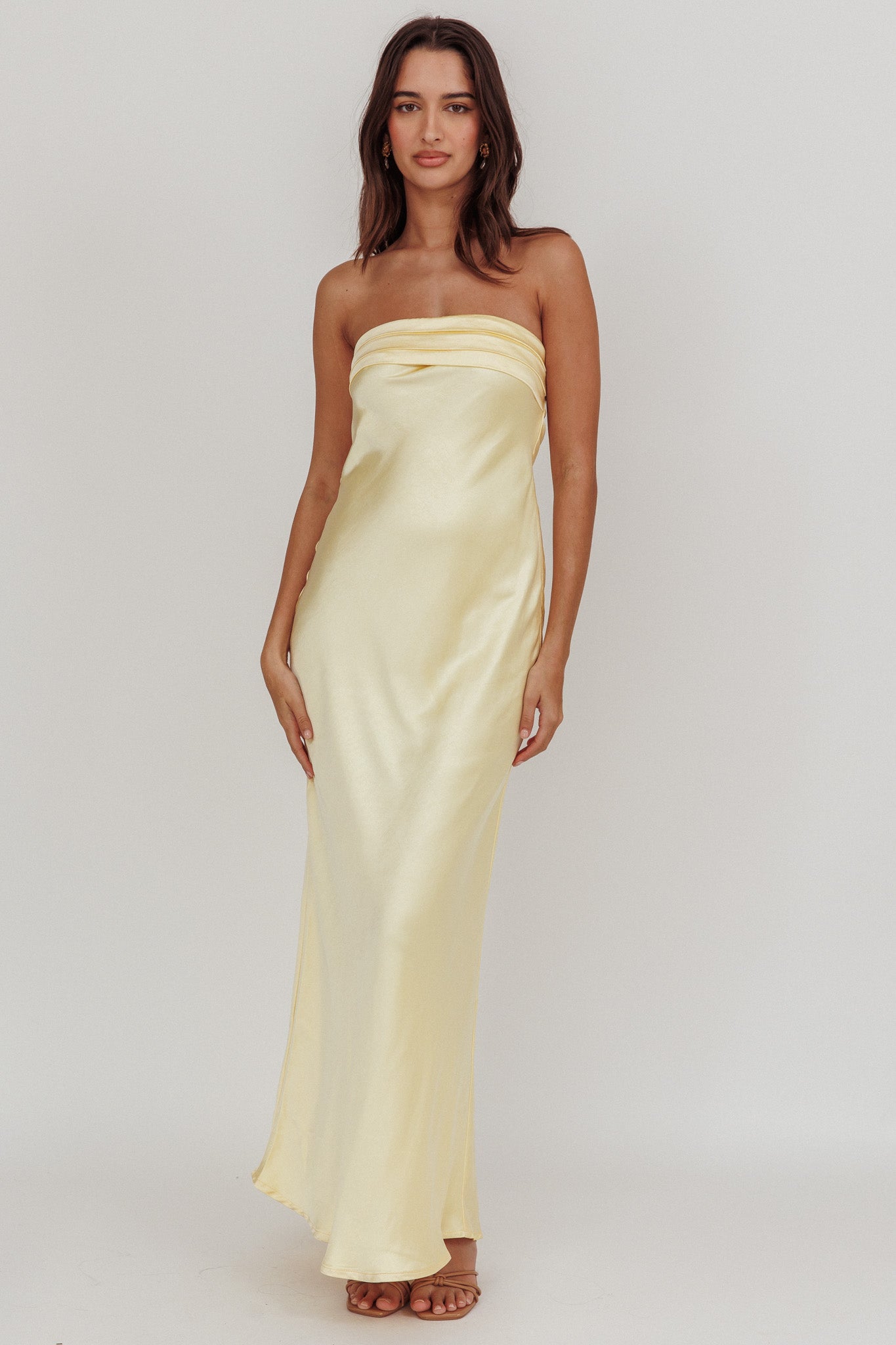 Kona Strapless Open Back Maxi Dress Butter by Selfie Leslie