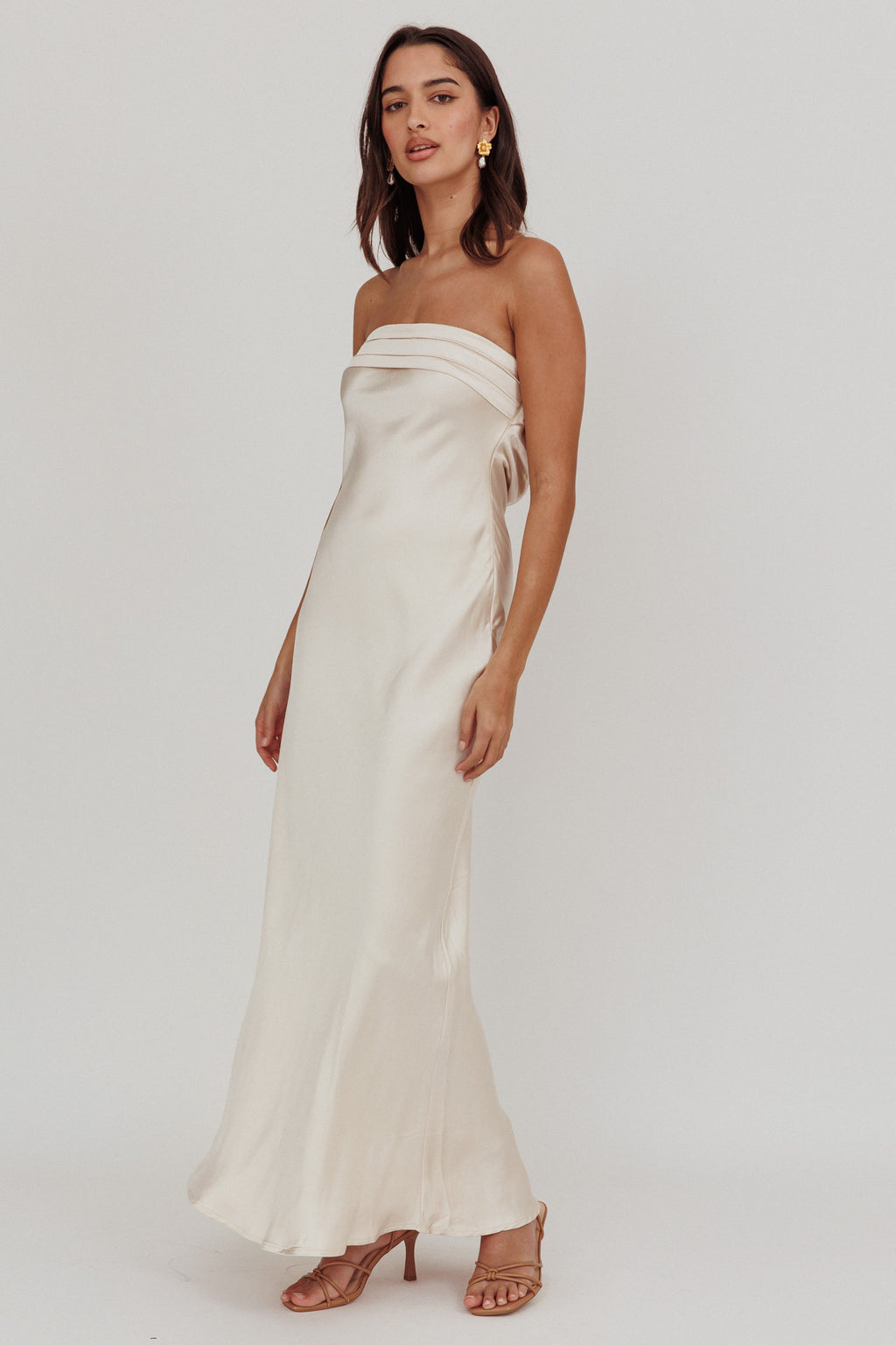 Kona Strapless Pleated Bust Satin Maxi Dress Champagne - XL Kona Strapless Pleated Bust Satin Maxi Dress Champagne - XL
