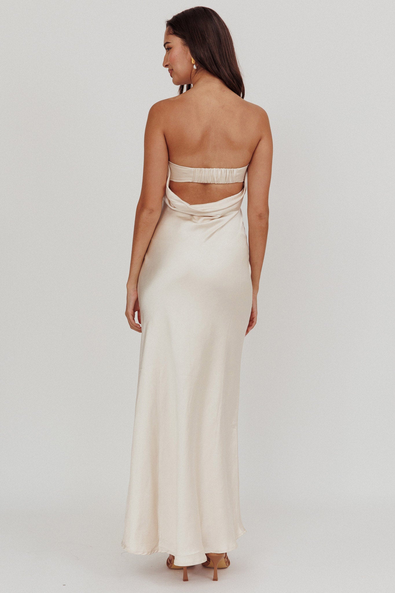 Kona Strapless Pleated Bust Satin Maxi Dress Champagne - XL Kona Strapless Pleated Bust Satin Maxi Dress Champagne - XL