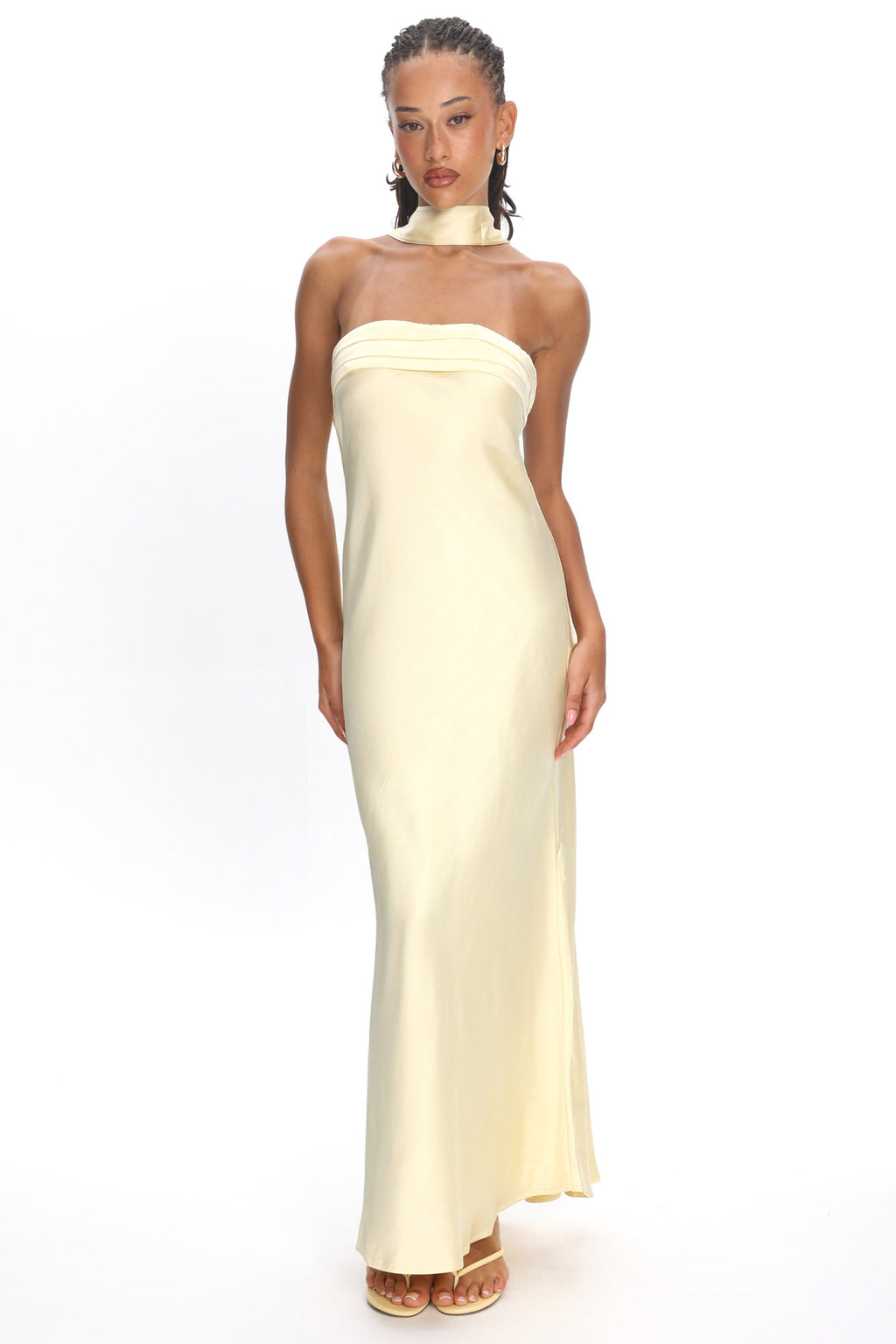 Kona Strapless Pleated Bust Satin Maxi Dress Butter