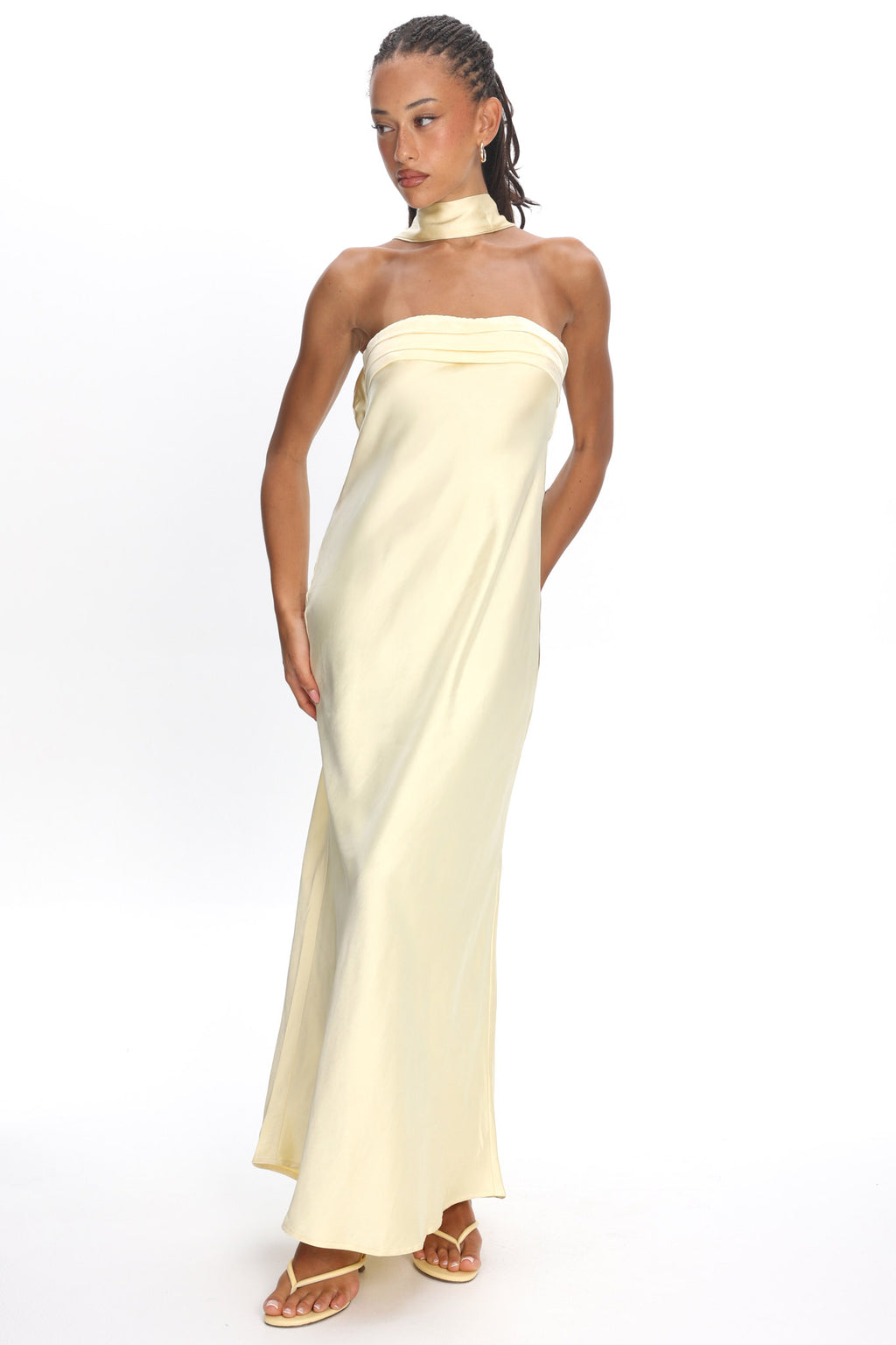 Kona Strapless Pleated Bust Satin Maxi Dress Butter
