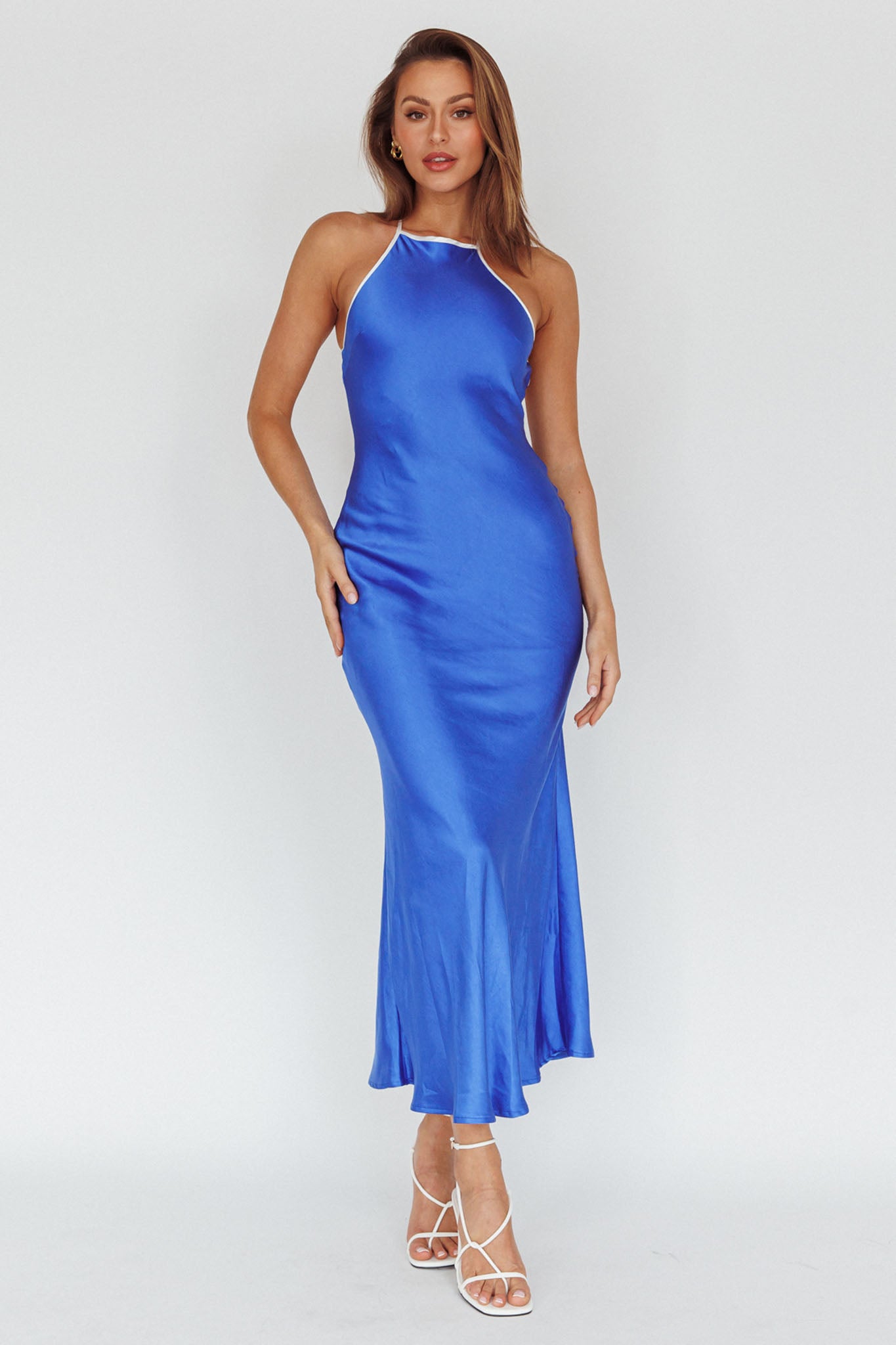 Midsomer Dawn Criss-Cross Back Maxi Dress Blue by Selfie Leslie