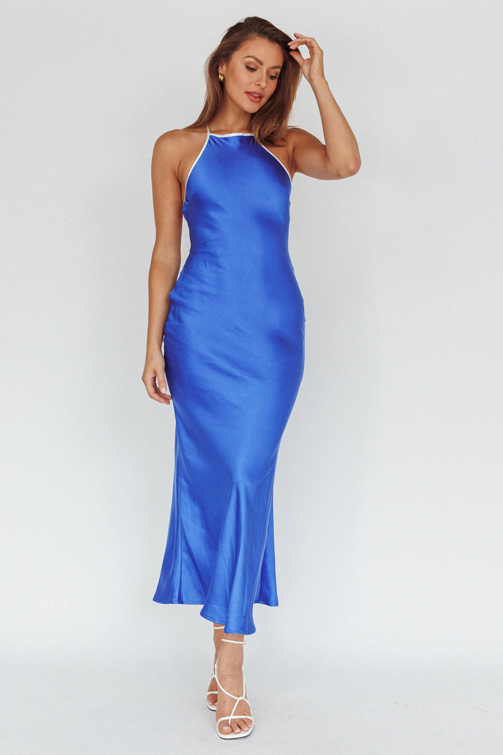 Midsomer Dawn Criss-Cross Back Maxi Dress Blue by Selfie Leslie
