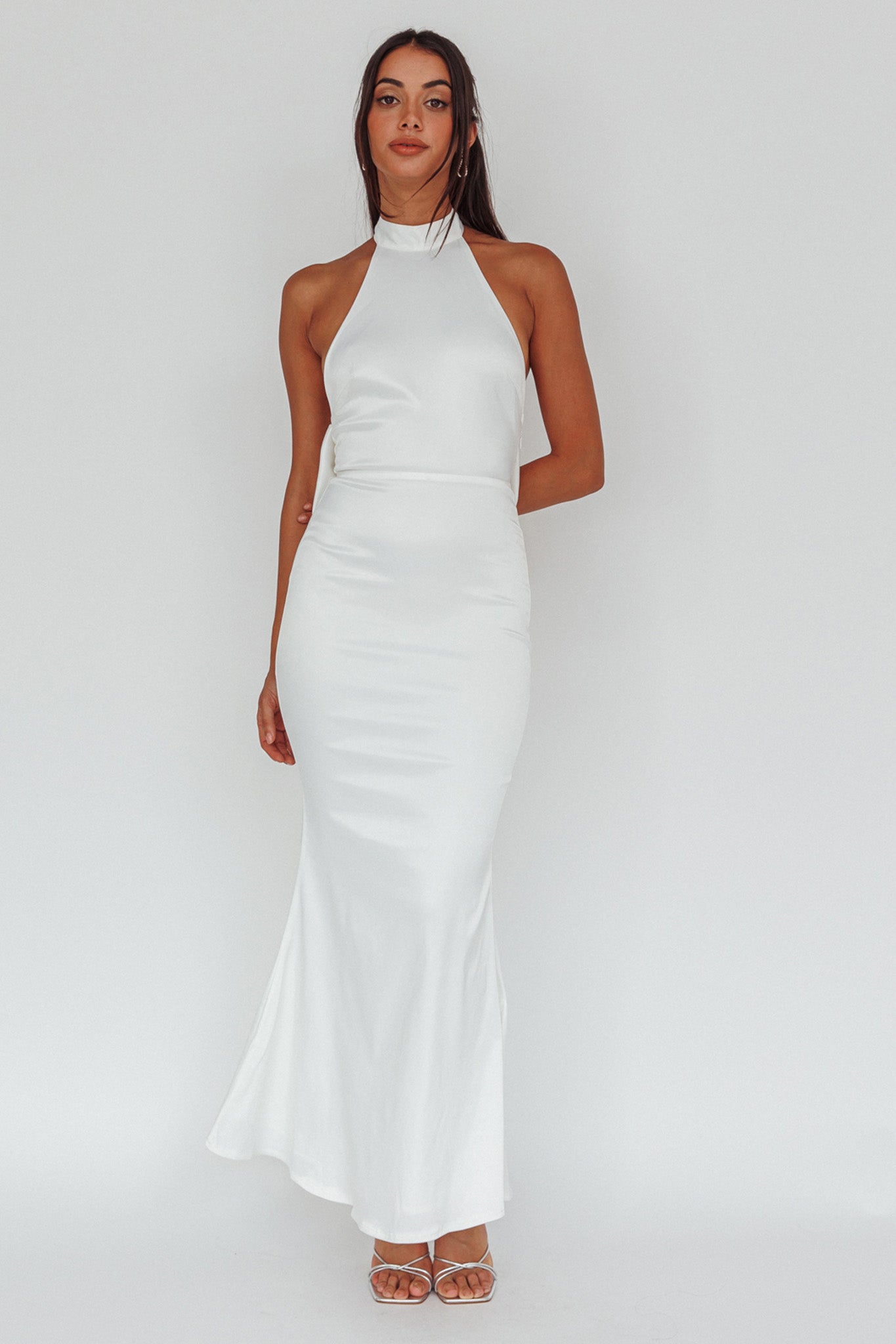 Fifth Avenue Bow Back Maxi Dress White by Selfie Leslie