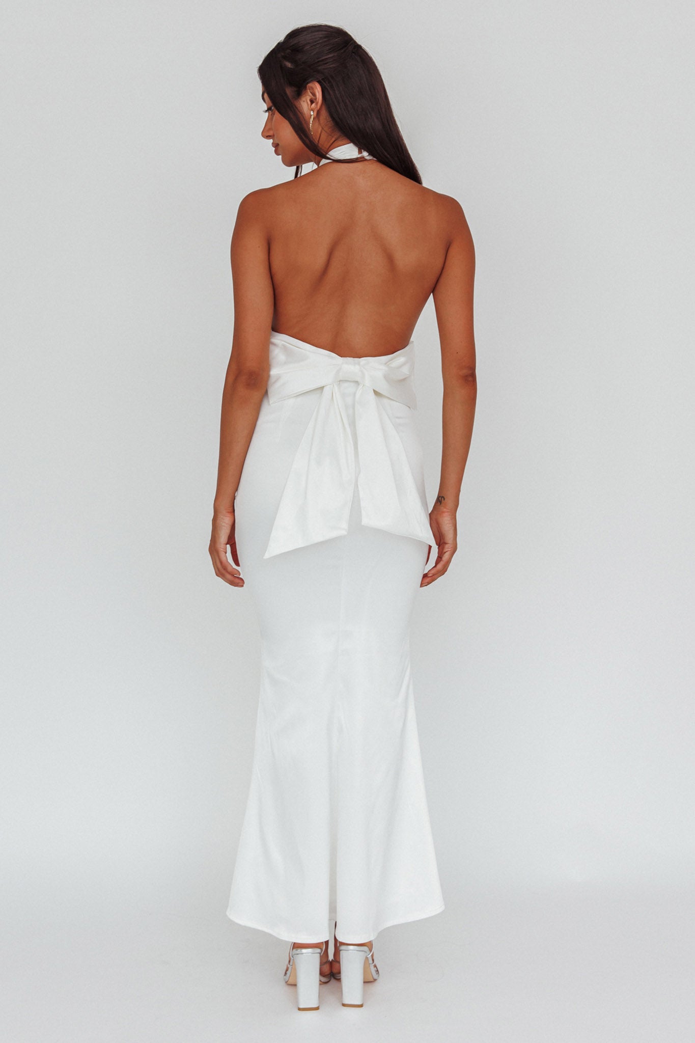 Fifth Avenue Bow Back Maxi Dress White by Selfie Leslie