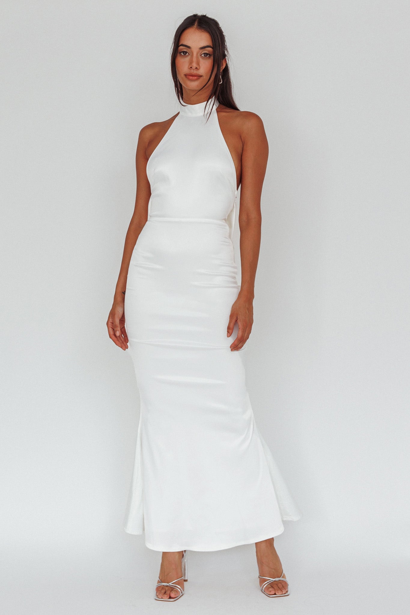 Fifth Avenue Bow Back Maxi Dress White by Selfie Leslie