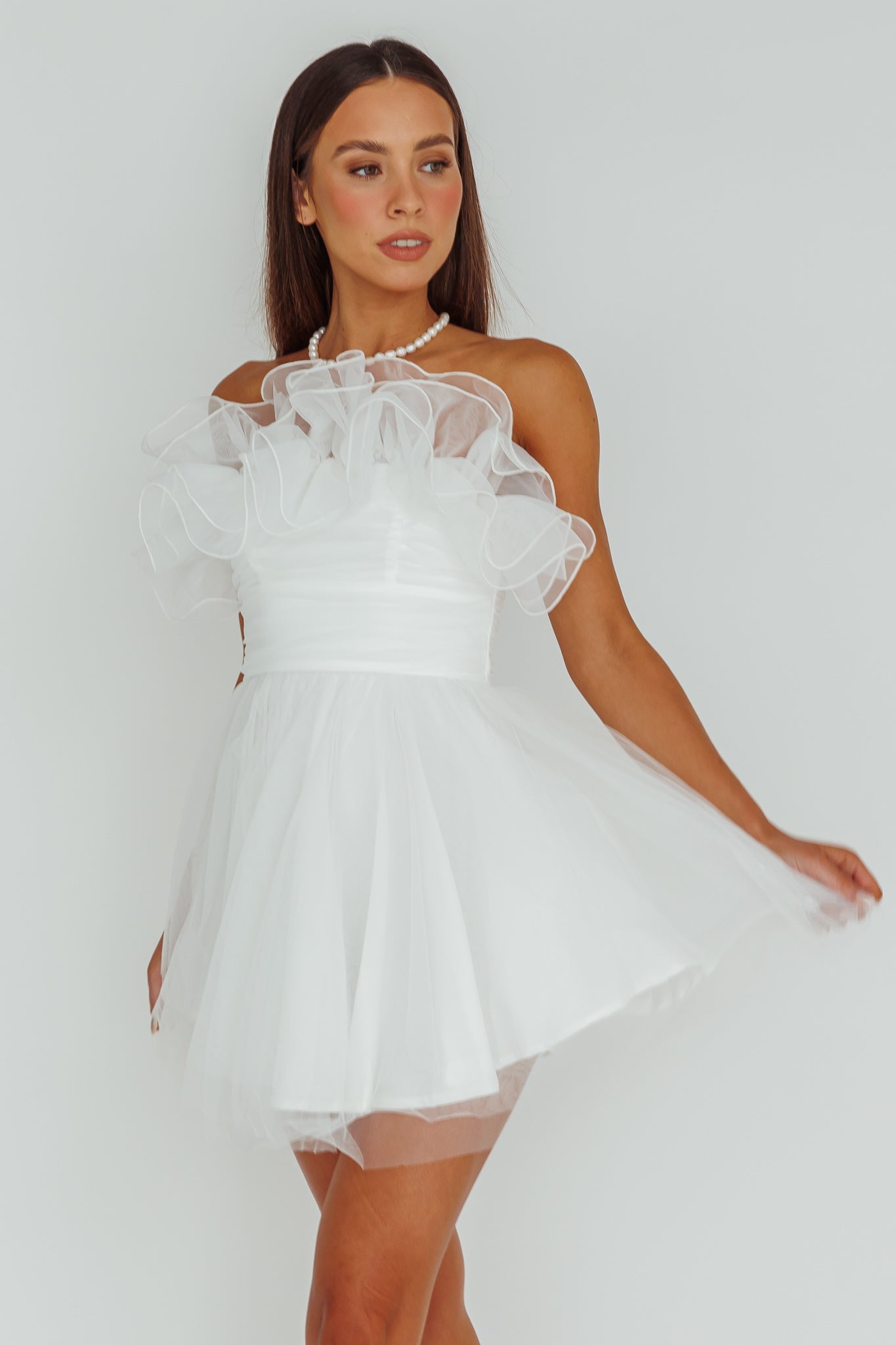 My Beloved Organza Frill Mini Dress White | Selfie Leslie