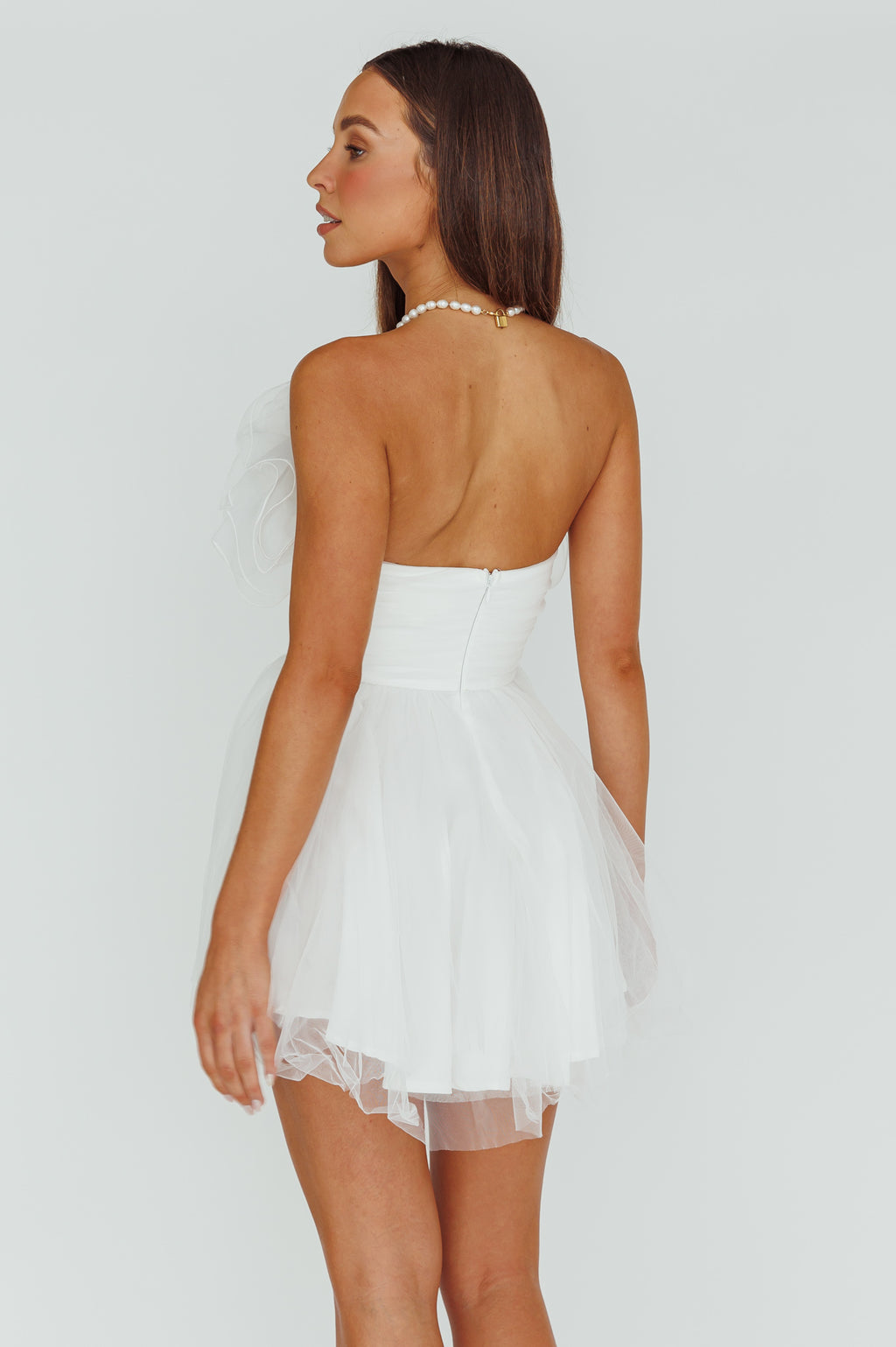 My Beloved Organza Frill Mini Dress White by Selfie Leslie