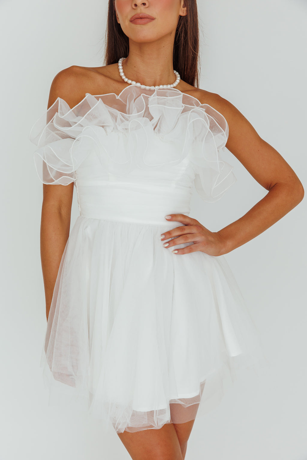 My Beloved Organza Frill Mini Dress White by Selfie Leslie