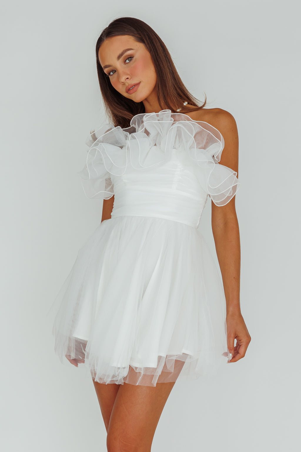 My Beloved Organza Frill Mini Dress White by Selfie Leslie