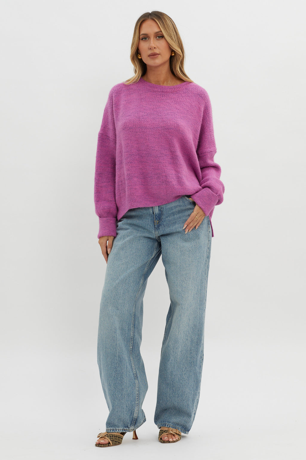 Kayce Dropped Shoulder Knit Sweater Fuchsia by Selfie Leslie