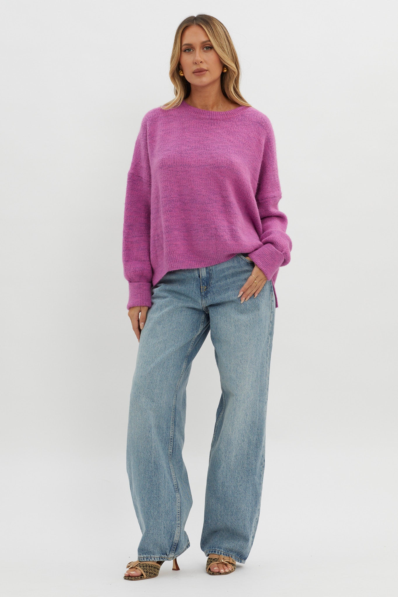 Kayce Dropped Shoulder Knit Sweater Fuchsia by Selfie Leslie