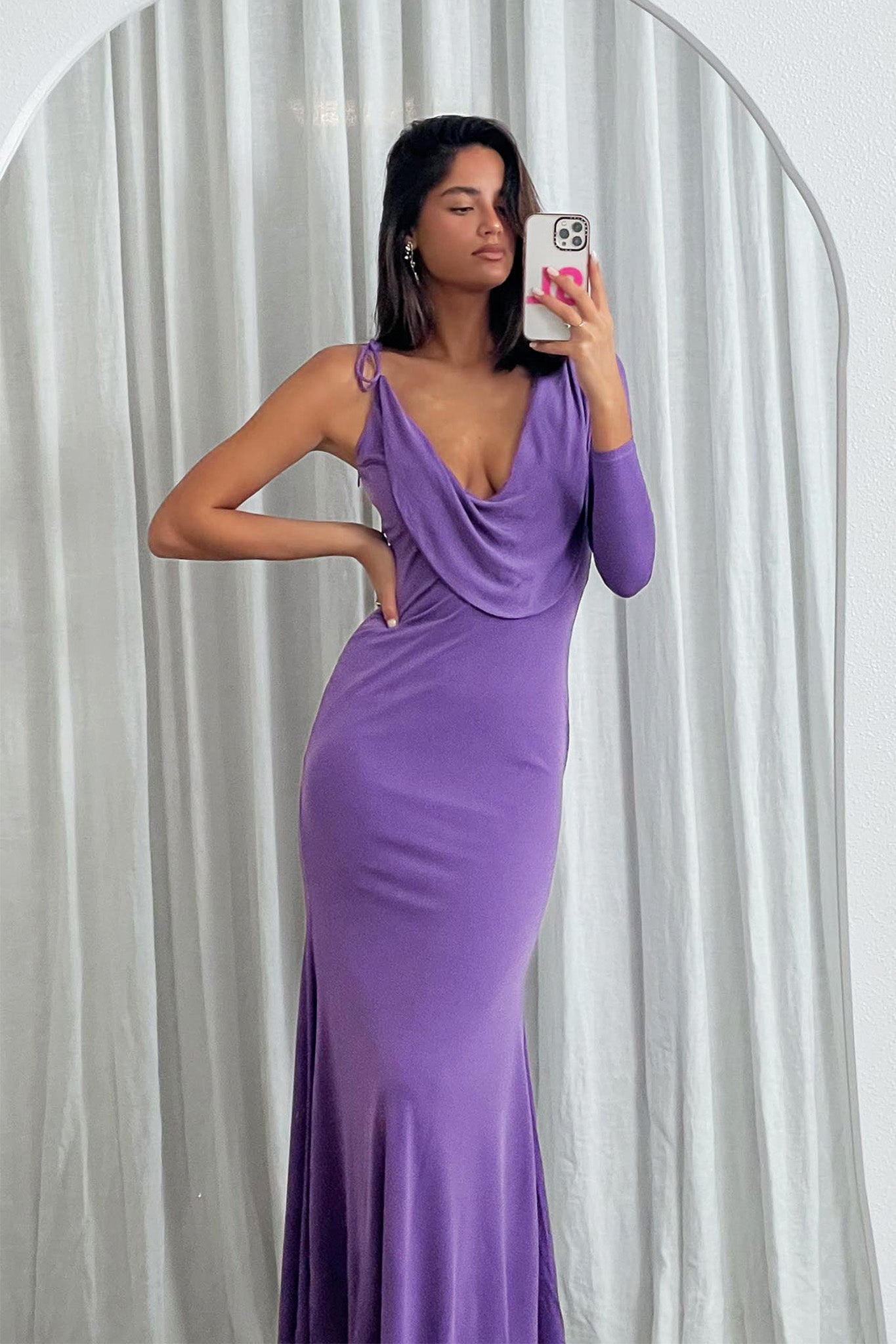 Star Walker One Sleeve Maxi Dress Purple by Selfie Leslie