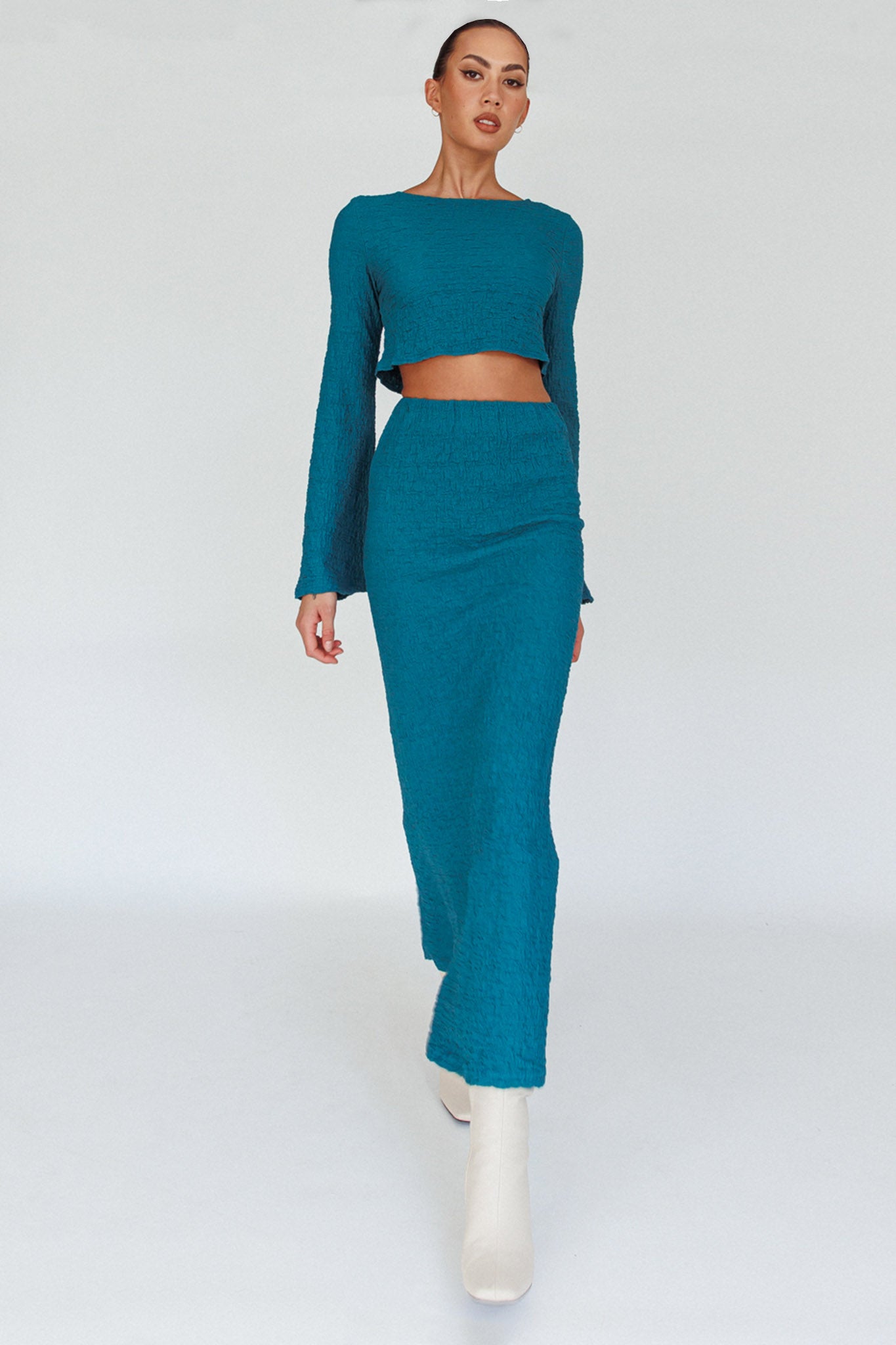 Treasures Textured Midi Skirt Teal by Selfie Leslie