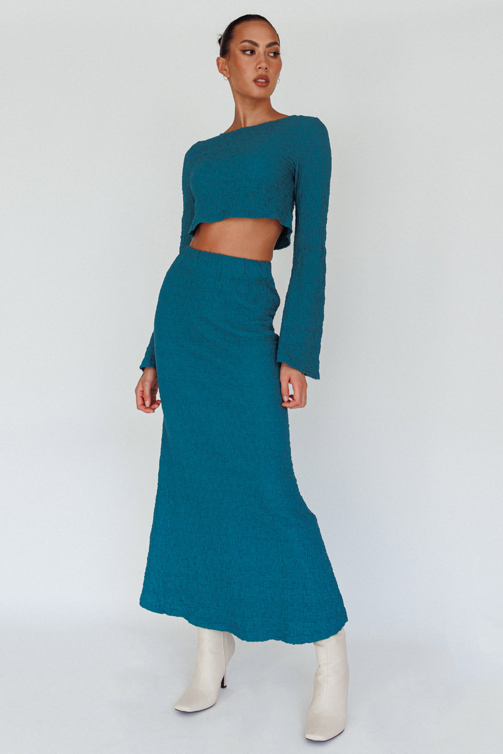 Treasures Textured Midi Skirt Teal by Selfie Leslie