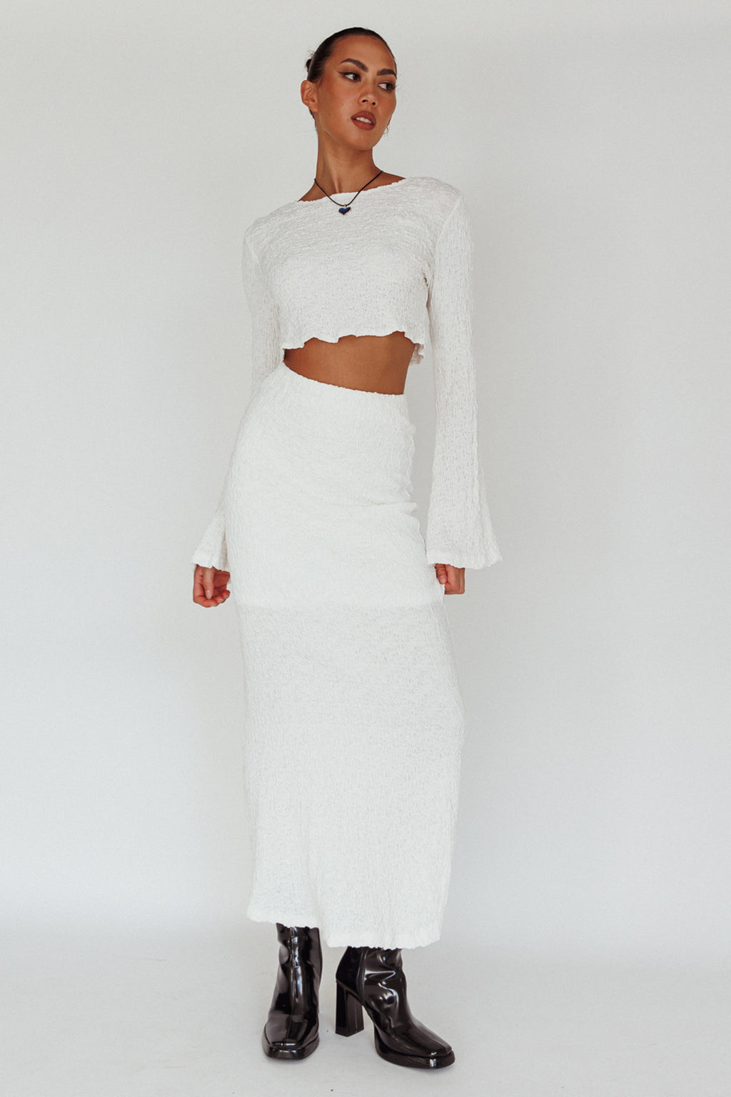 Treasures Textured Midi Skirt White by Selfie Leslie