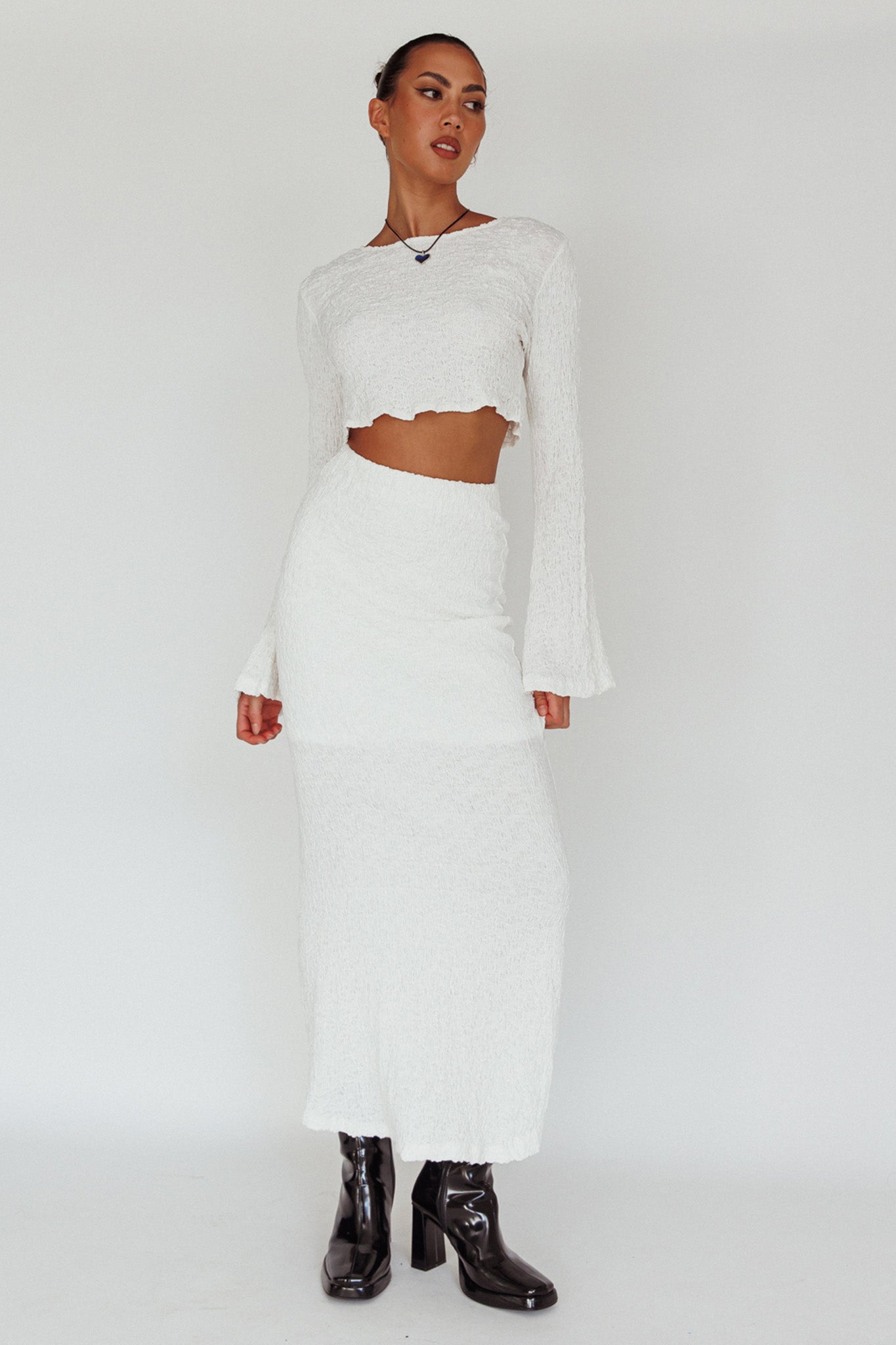 Treasures Textured Midi Skirt White by Selfie Leslie