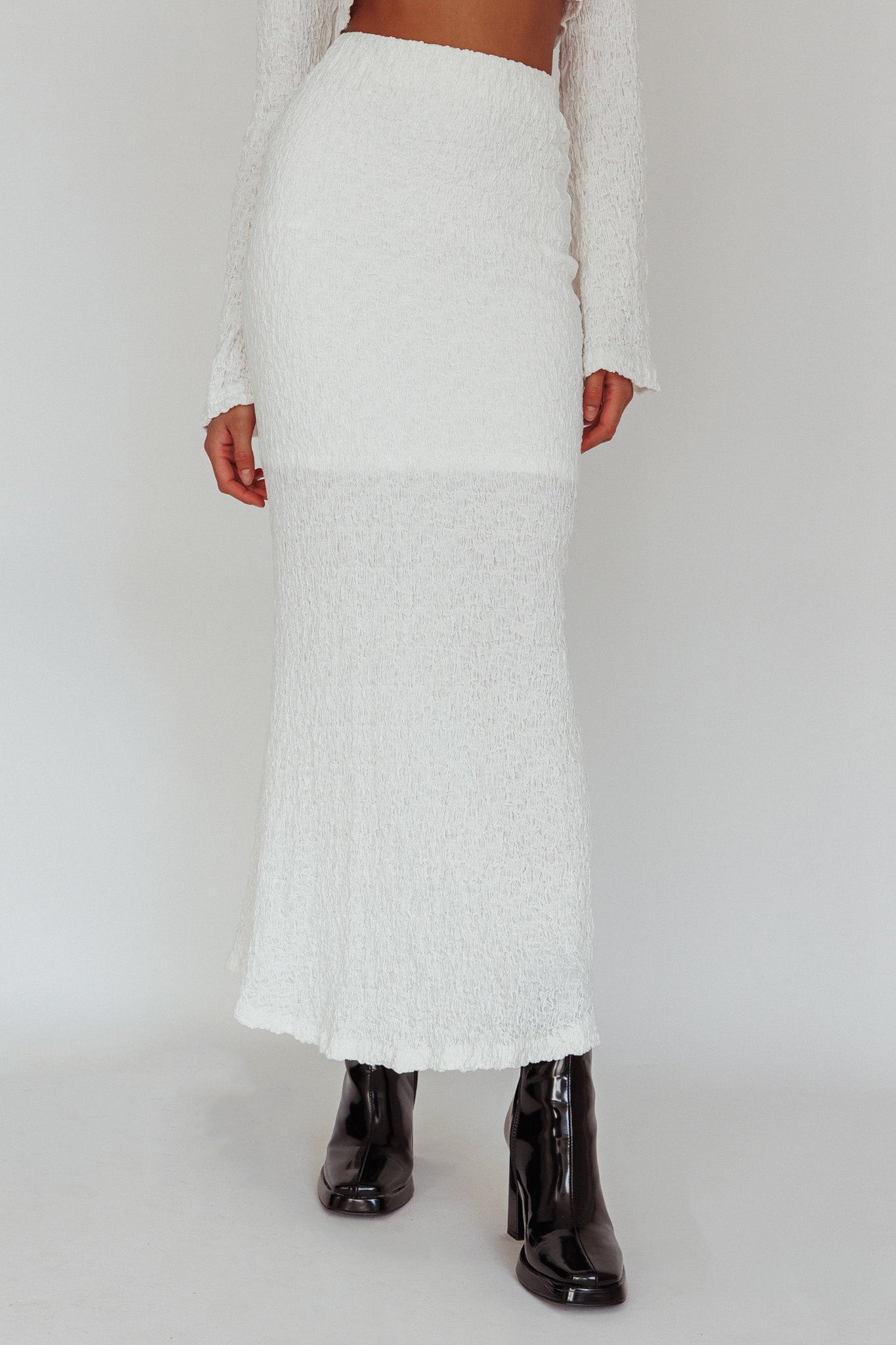 Treasures Textured Midi Skirt White by Selfie Leslie