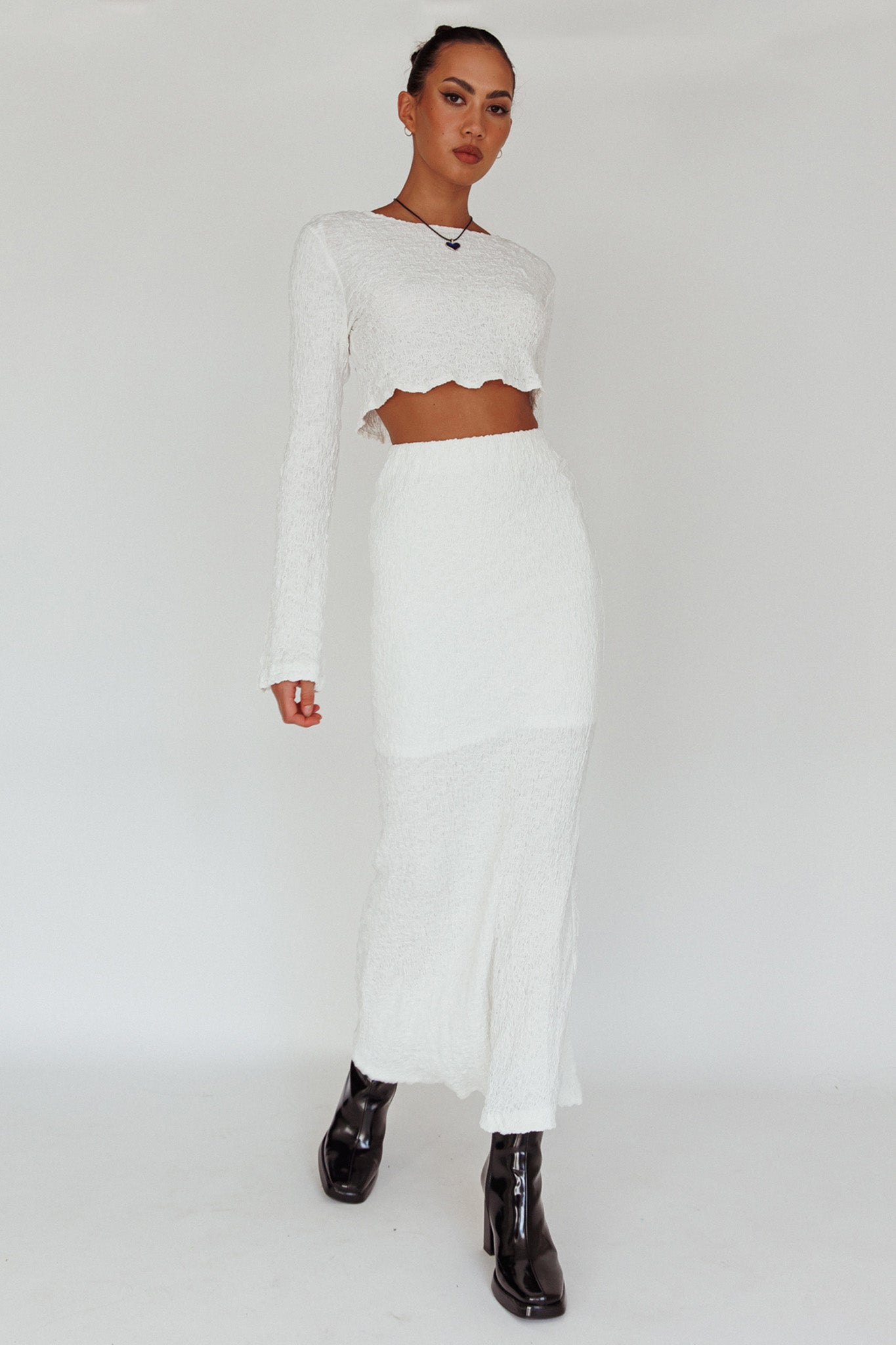 Treasures Textured Midi Skirt White by Selfie Leslie