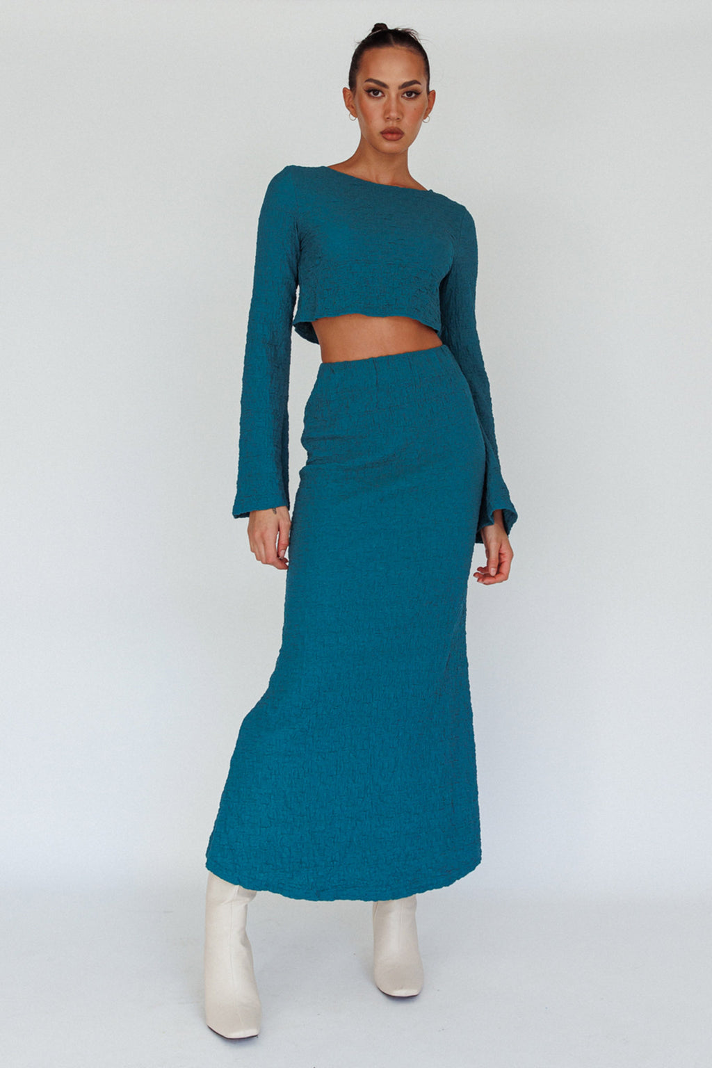Treasures Flared Cuff Crop Top Teal by Selfie Leslie