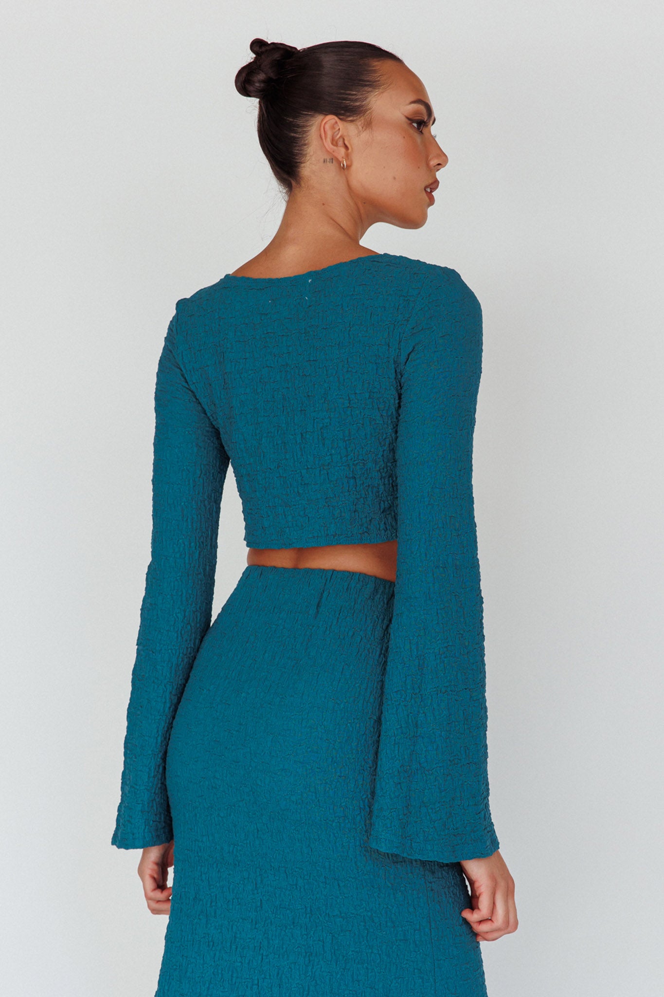 Treasures Flared Cuff Crop Top Teal by Selfie Leslie