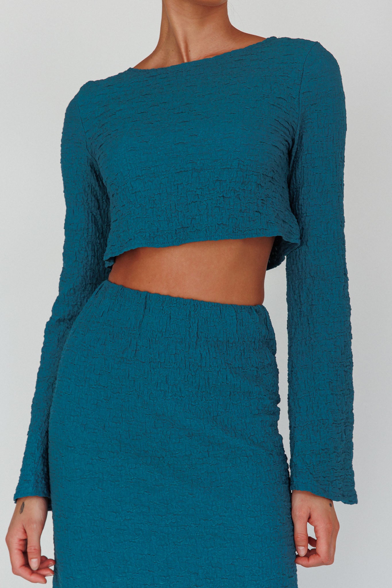 Treasures Flared Cuff Crop Top Teal by Selfie Leslie