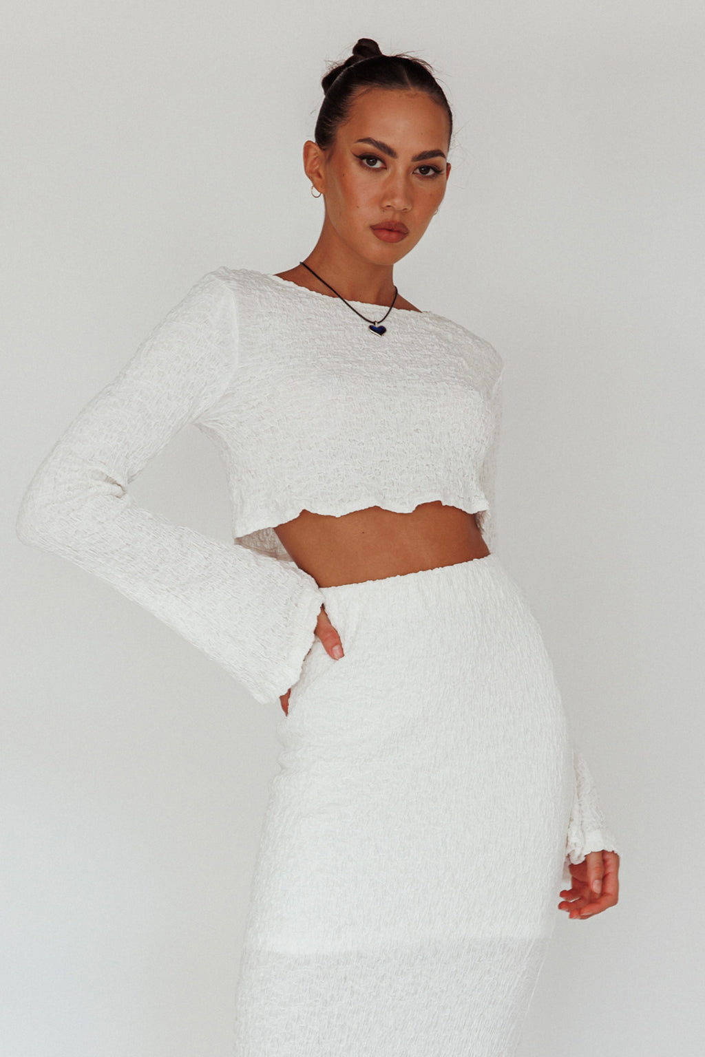 Treasures Flared Cuff Crop Top White by Selfie Leslie