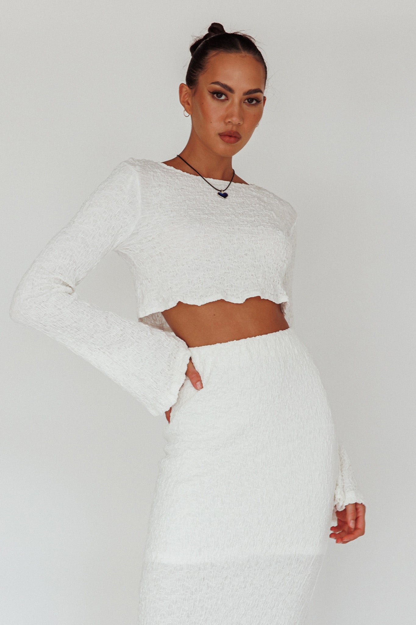 Treasures Flared Cuff Crop Top White by Selfie Leslie