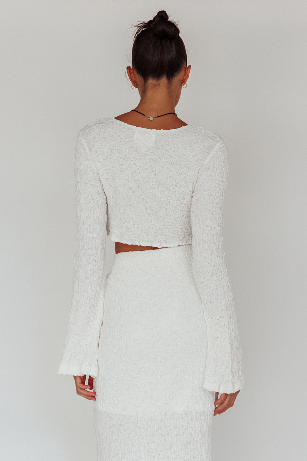 Treasures Flared Cuff Crop Top White by Selfie Leslie