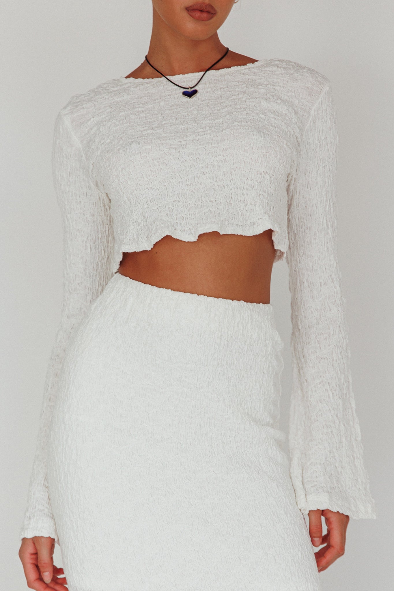 Treasures Flared Cuff Crop Top White by Selfie Leslie