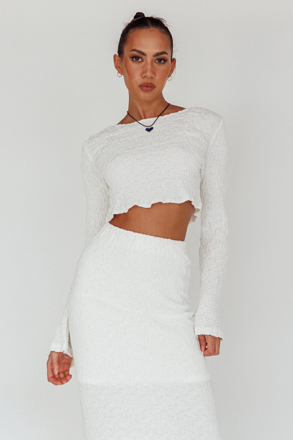 Treasures Flared Cuff Crop Top White by Selfie Leslie