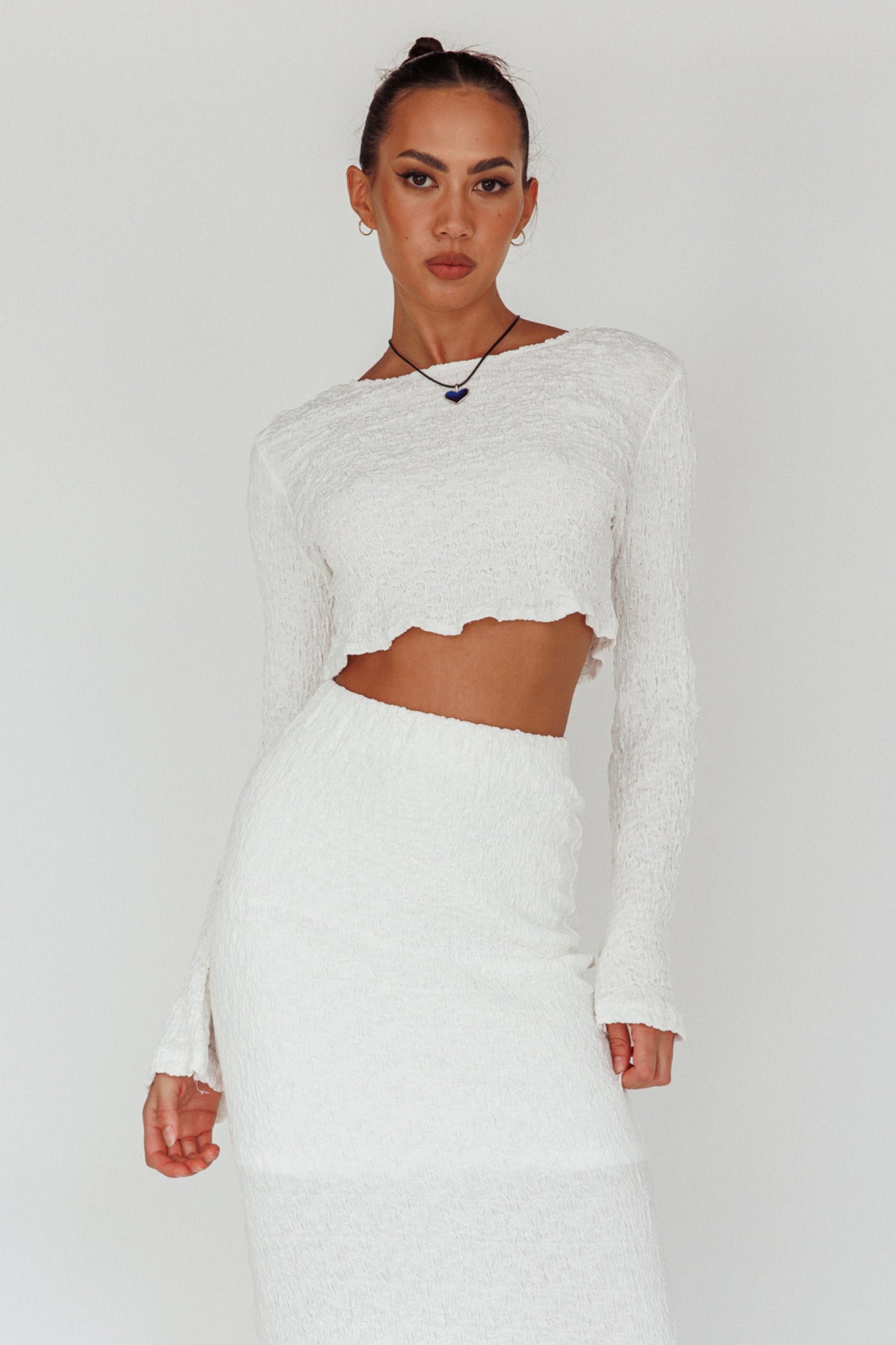 Treasures Flared Cuff Crop Top White by Selfie Leslie